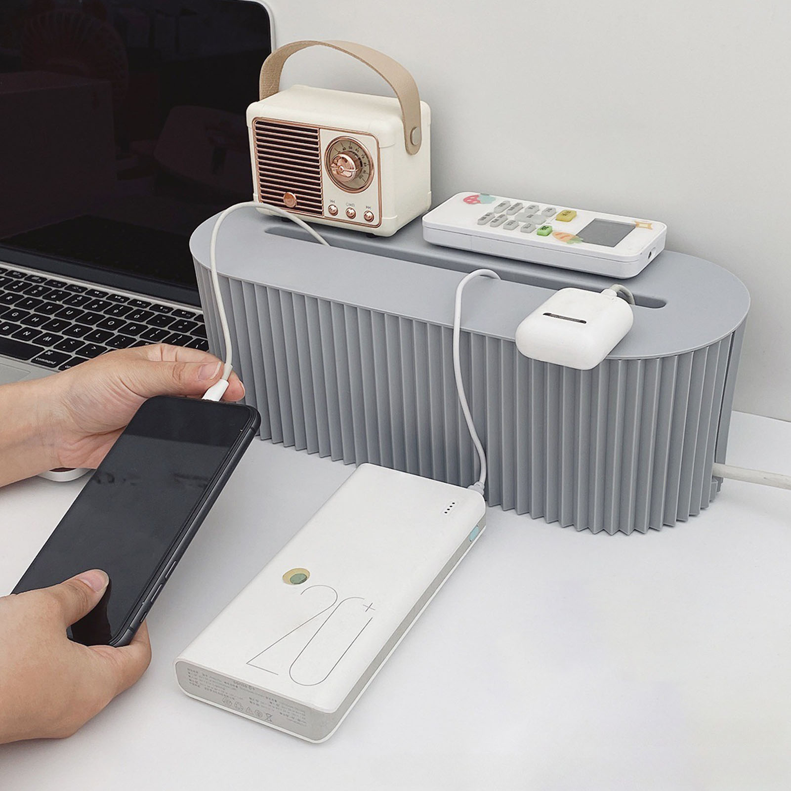 Innovative, Einfache Kabelbox, Tischnetzteilabdeckung, Kabelhalter, Kabelaufbewahrung, Blau