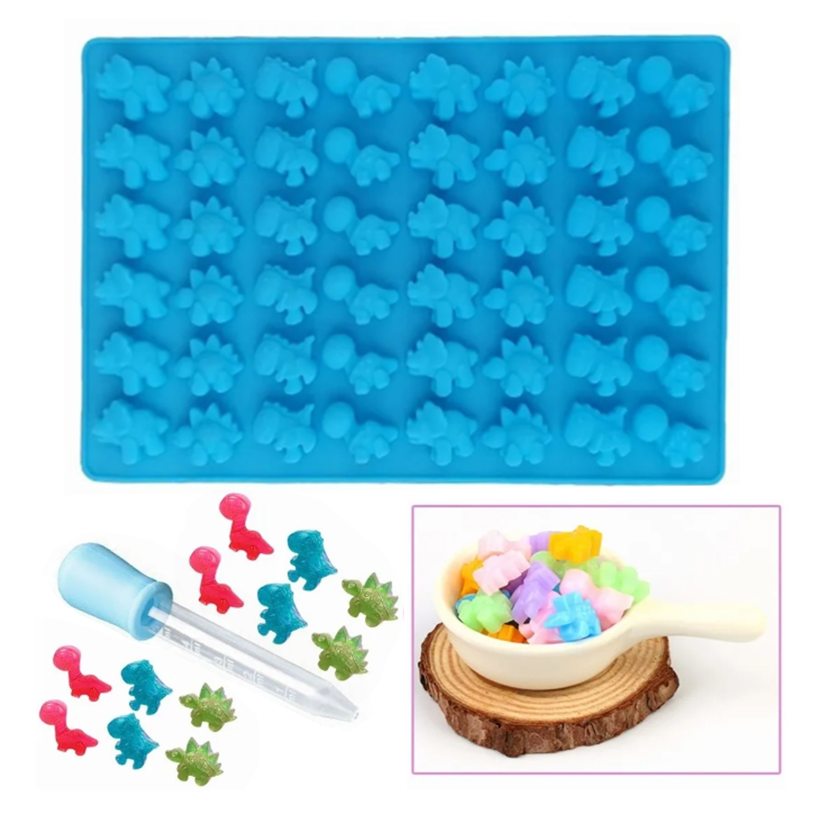Silikon-kuchenform In Dinosaurierform, 48 Kleine Dinosaurier-förmige Geleeformen Zum Backen Von Schokoladenmousse Und Pudding In Blau