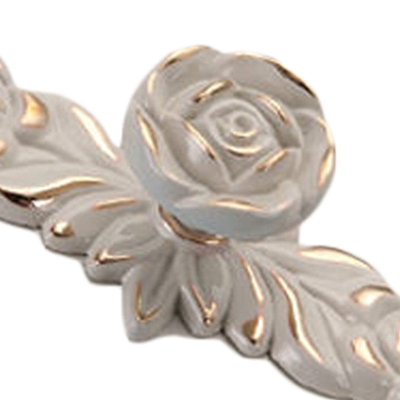 Euro Rose Vintage Exquisite 3d Schrankknöpfe, Blütenförmige Schubladengriffe Aus Zinklegierung Für Küche, Schlafzimmer Und Badezimmer, Elfenbeinfarben Mit Goldrand M