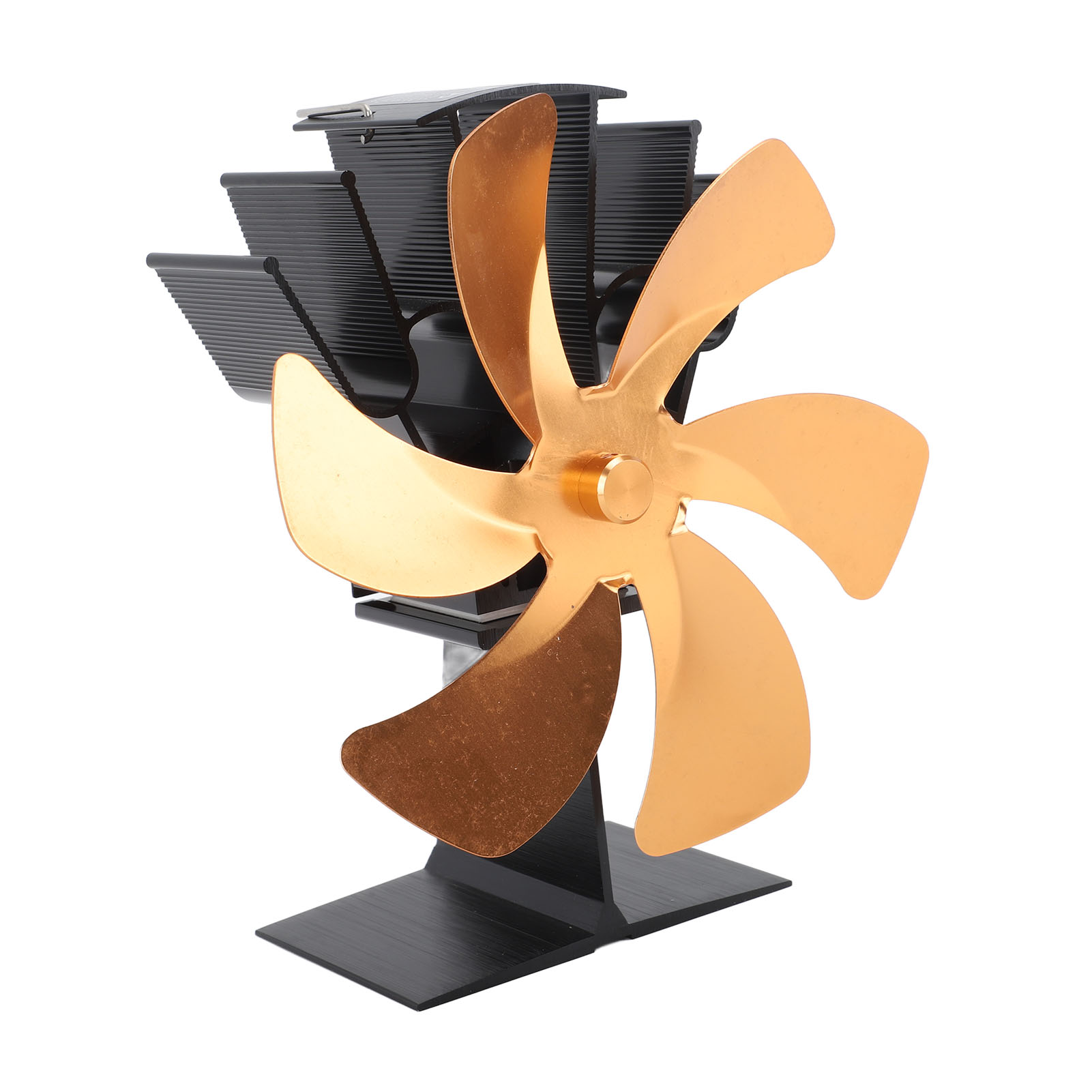 Vertikaler Ofenventilator, 6 Flügel, Thermischer Ventilator, Wärmebetrieben, Schnelles Aufheizen, Mit Griff, Ofenventilator, Gold