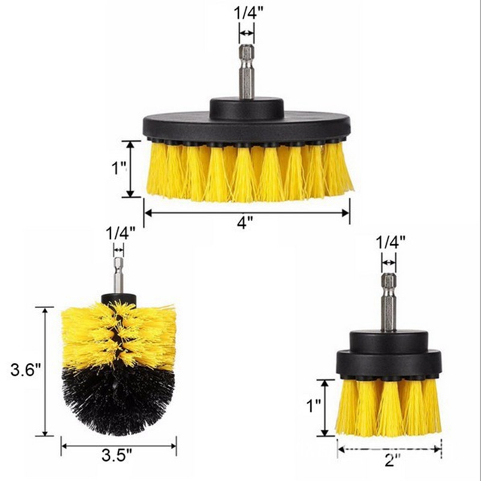 Set Mit 3 Bürsten Für Elektrische Bohrmaschinen, Für Böden, Glasfliesen, Als Scheuerbürsten Und Wc-polierbürste, Gelb