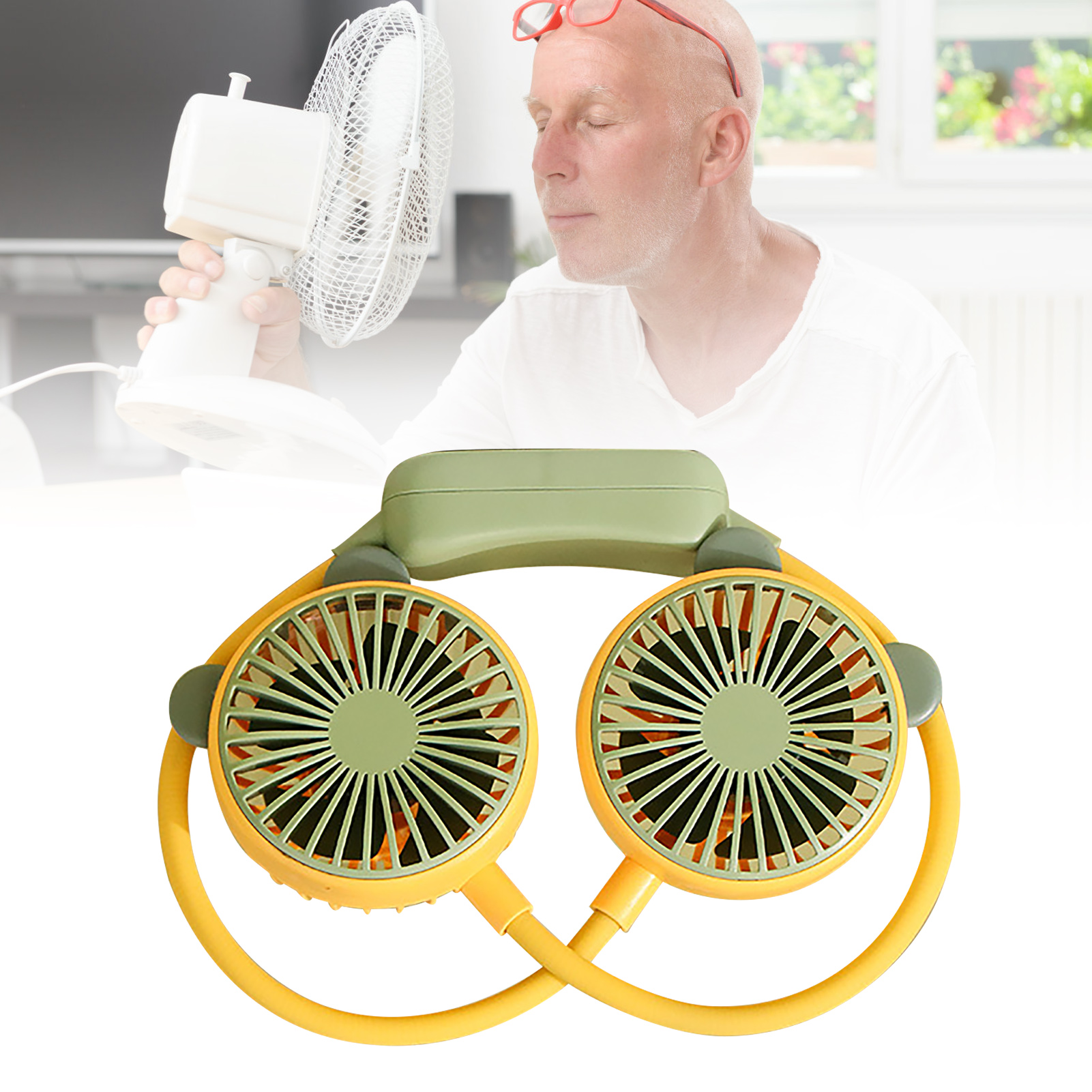 Tragbarer Nackenventilator, Flexibel, Usb-aufladbar, Mini-hängeventilator, Für Büro Und Reisen, Gelb