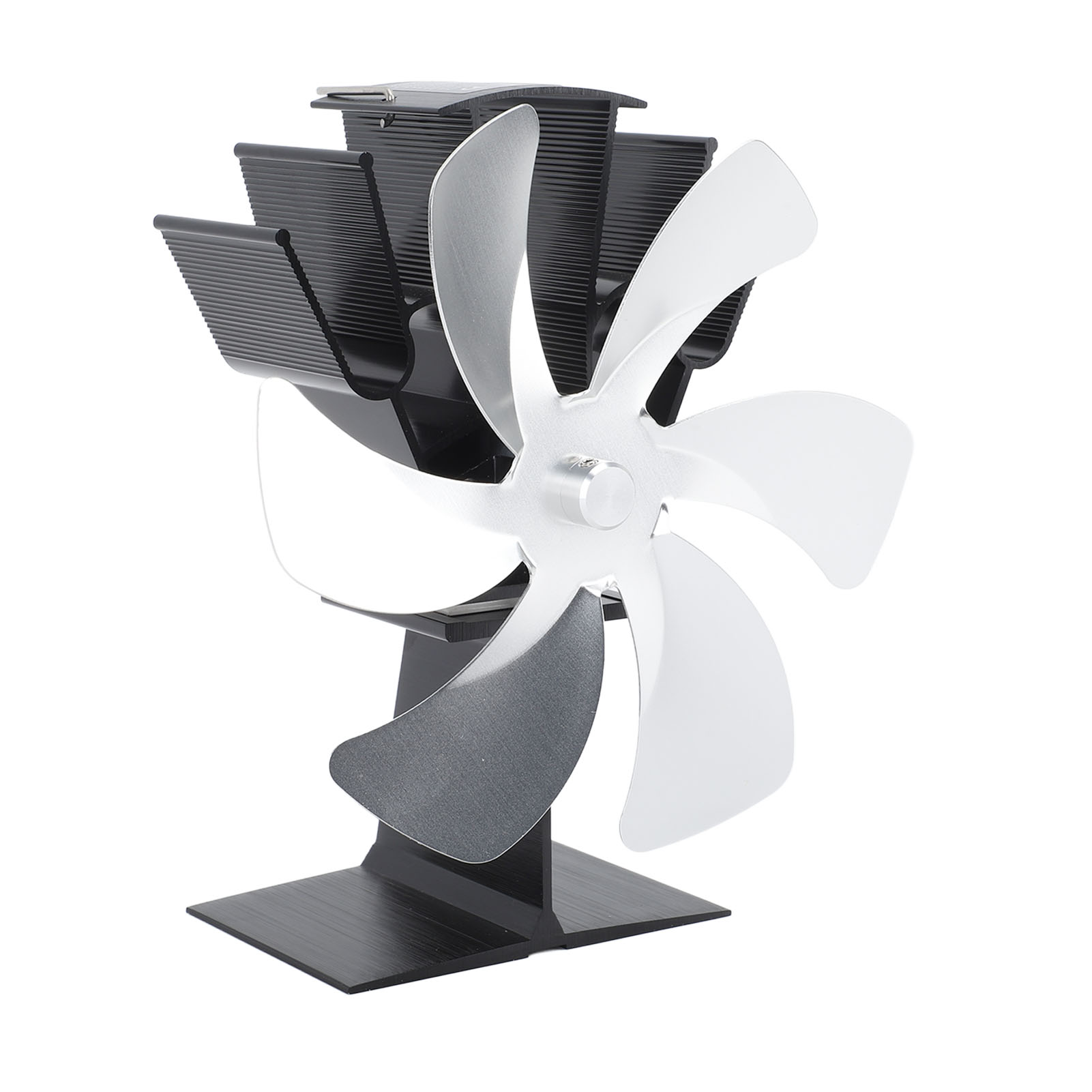Vertikaler Ofenventilator, 6 Flügel, Thermisch Betrieben, Schnelles Aufheizen, Mit Griff, Silberfarben