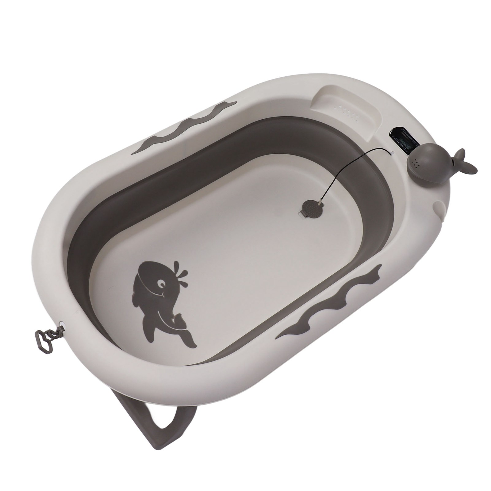 Faltbare Babybadewanne Mit Temperatursensor, Faltbar, Dickwandig, Zum Sitzen Und Liegen, Für Den Täglichen Gebrauch, In Der Farbe Dämmerungsgrau