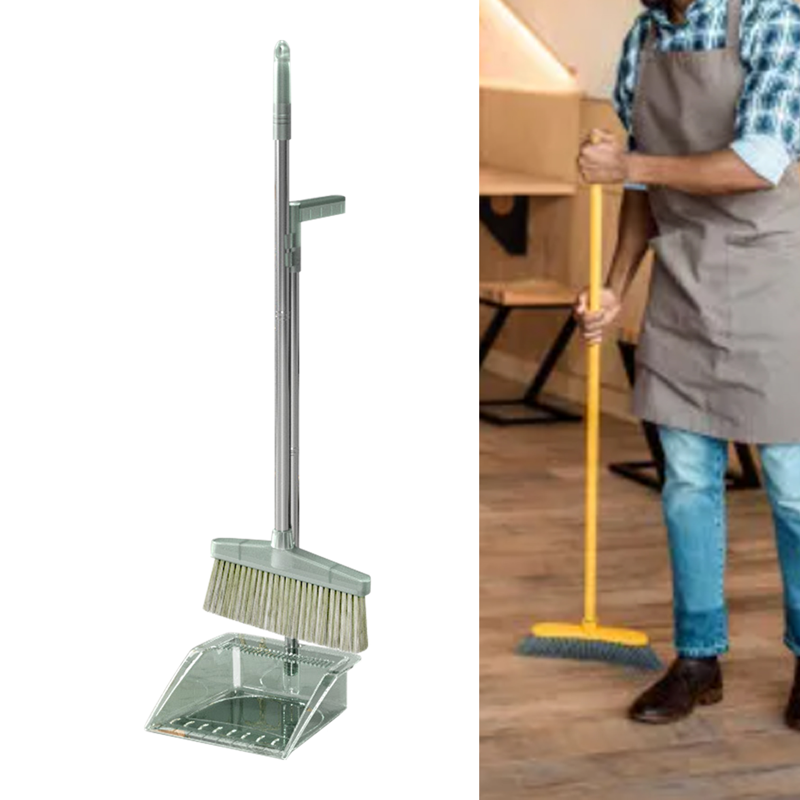 Reinigungsset Mit Besen Und Kehrschaufel, Kehrschaufel, Langstielbesen, Bürstenset Für Haus Und Schlafzimmer, Grün