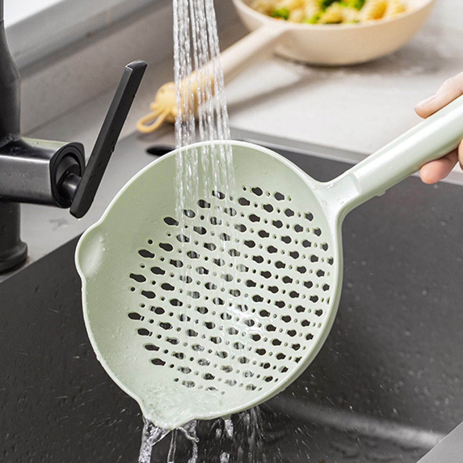 Feinmaschige, Robuste Nylon-schöpfkelle Mit Pvc-griff, Hitzebeständig, Großes Fassungsvermögen, Universelle Küchen-schöpfkelle, Grün