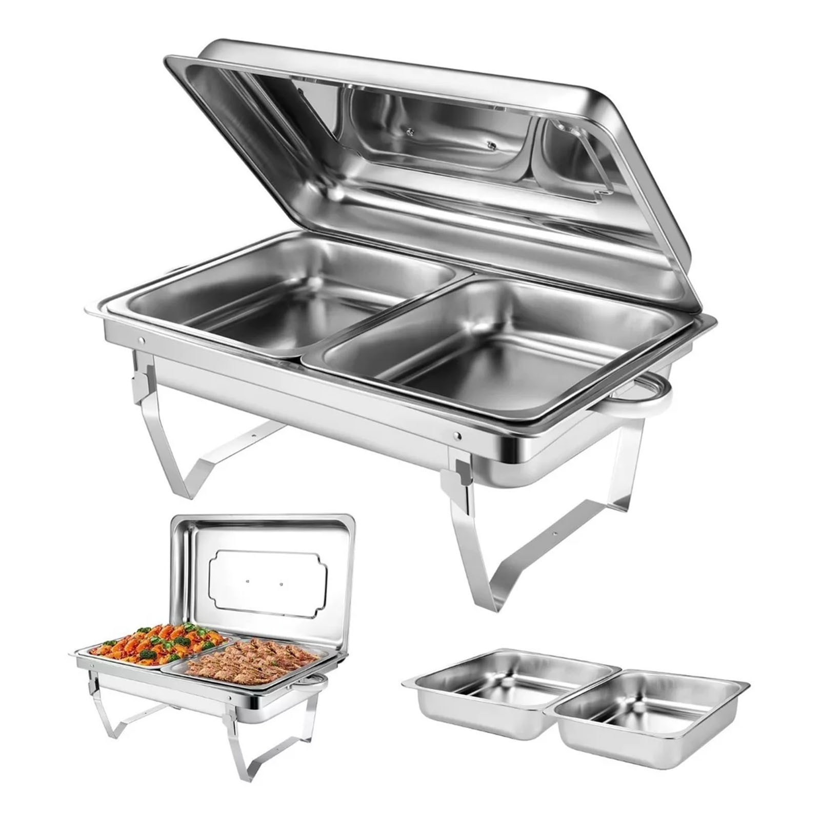 Speisenwärmer Für Buffets, 2 Tabletts, Speisenwärmer-set Aus Edelstahl, Speisenwärmer Für Hotels Und Restaurants