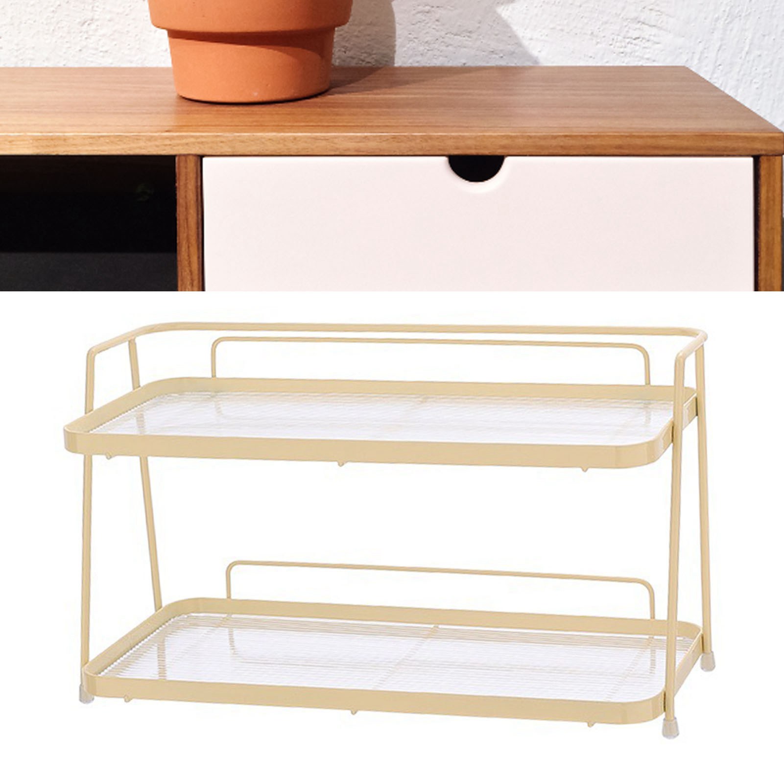 2-stöckiger Badezimmer-organizer Für Die Waschtischplatte, Kosmetikständer, Ablagefach, Kosmetik-organizer, Creme Und Gelb