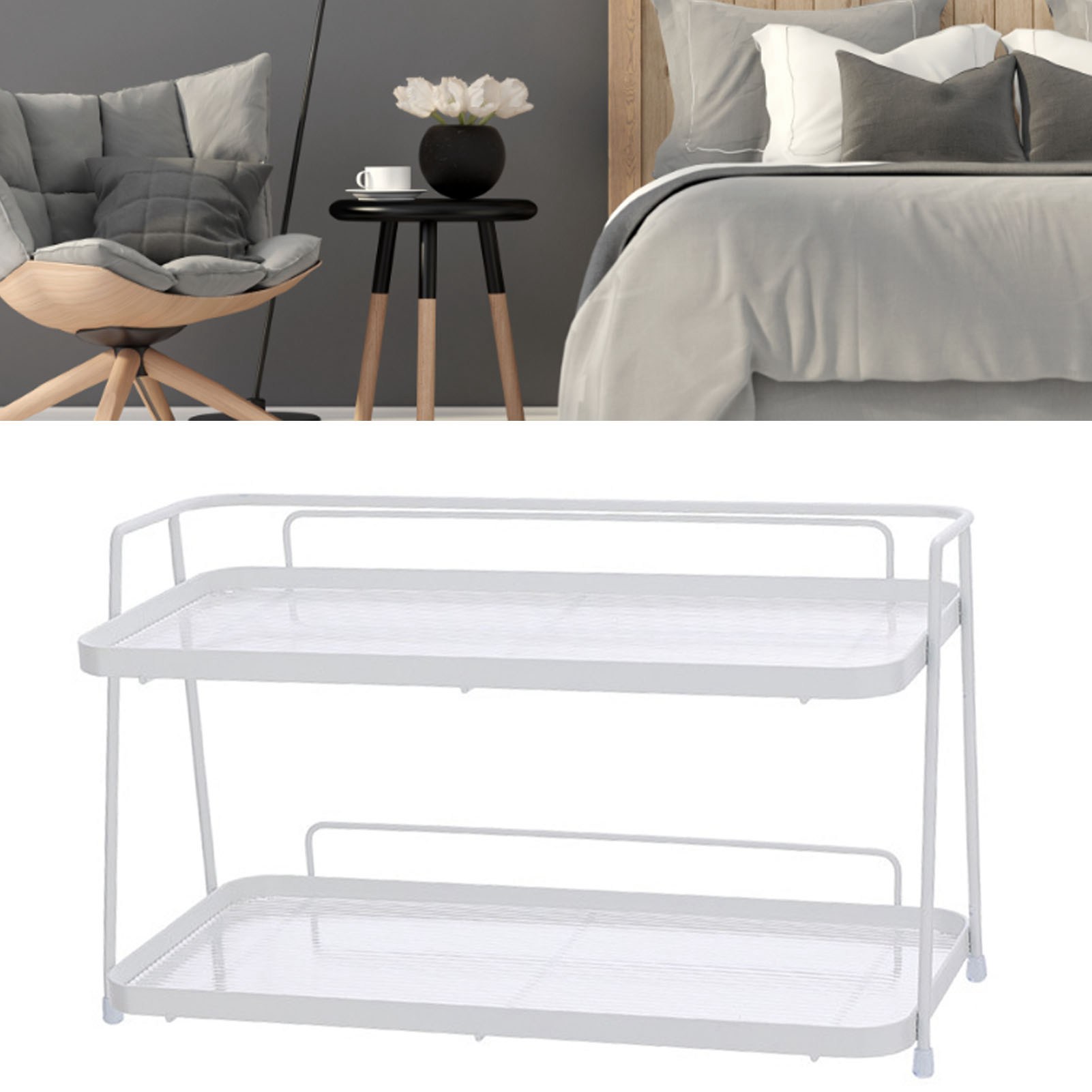 2-stöckiger Badezimmer-organizer Für Die Waschtischplatte, Kosmetikständer, Ablage, Kosmetik-organizer, Weiß