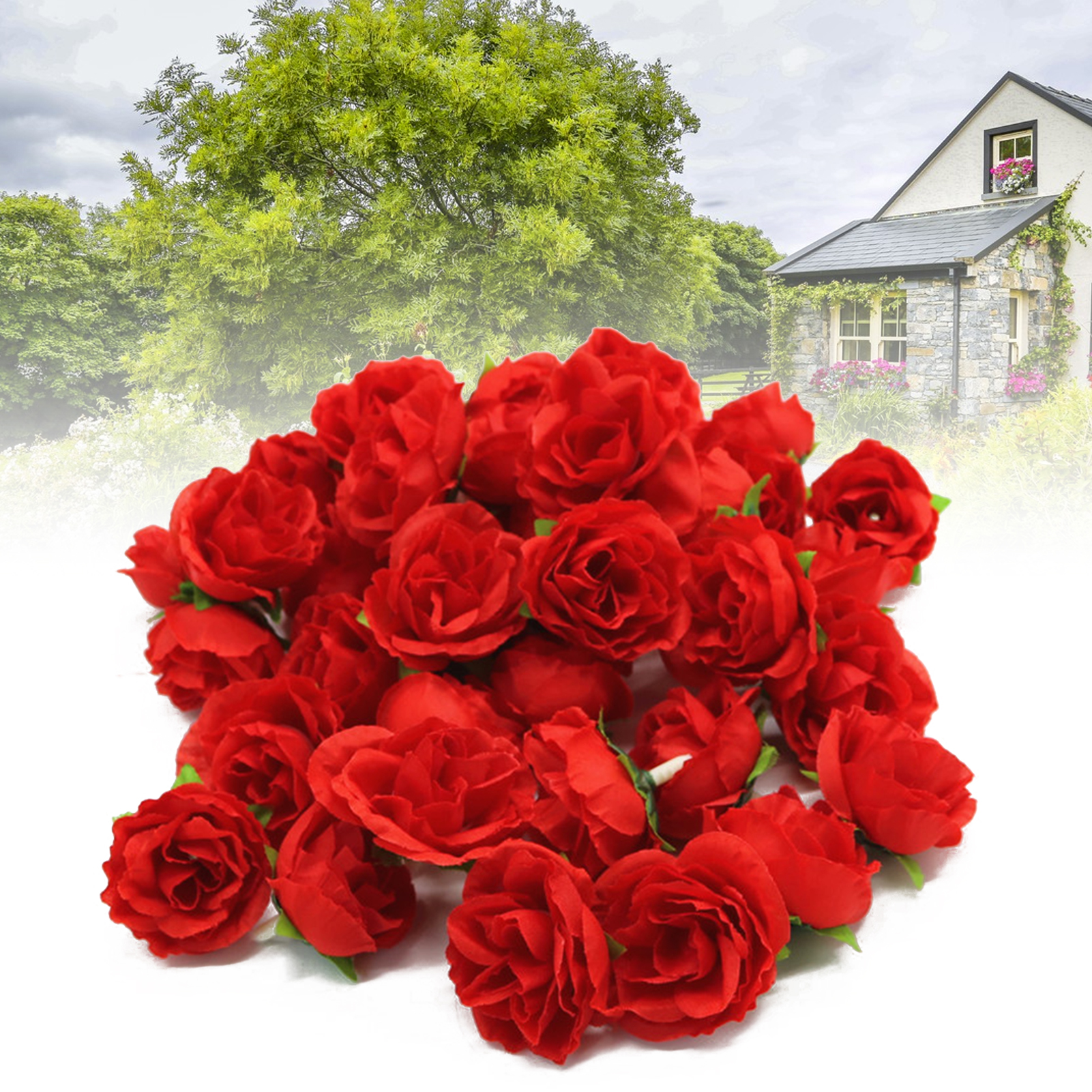 50 Künstliche Rosenköpfe, Dekorativ, Wiederverwendbar, Künstliche Seidenrosen Für Hochzeiten, Rot