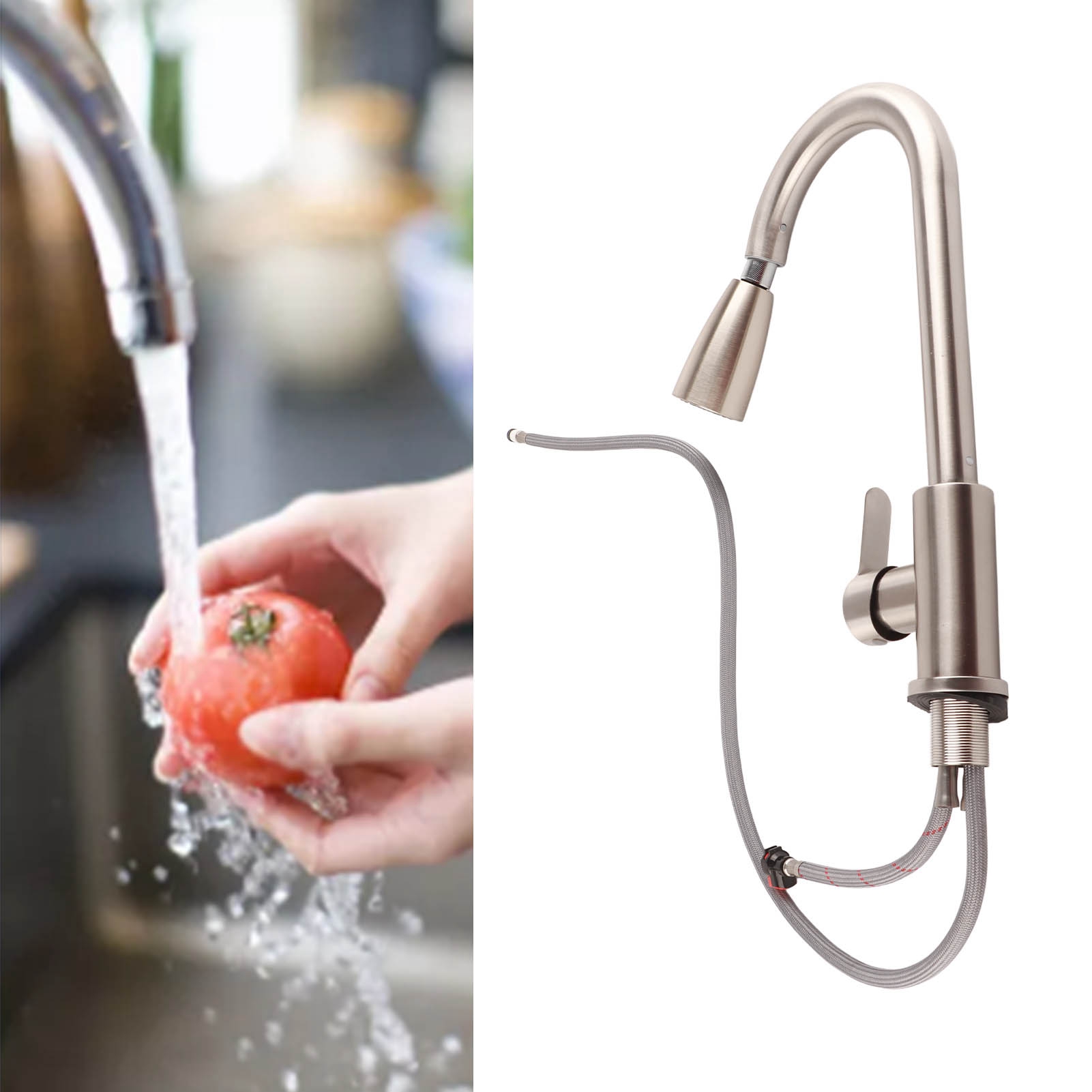 Küchenarmatur Aus Edelstahl Mit Ausziehbrause, Doppelauslauf, Teleskopierbar, Für Kalt- Und Warmwasser, Einhebel-küchenarmatur Mit Ausziehbrause Für Spülbecken