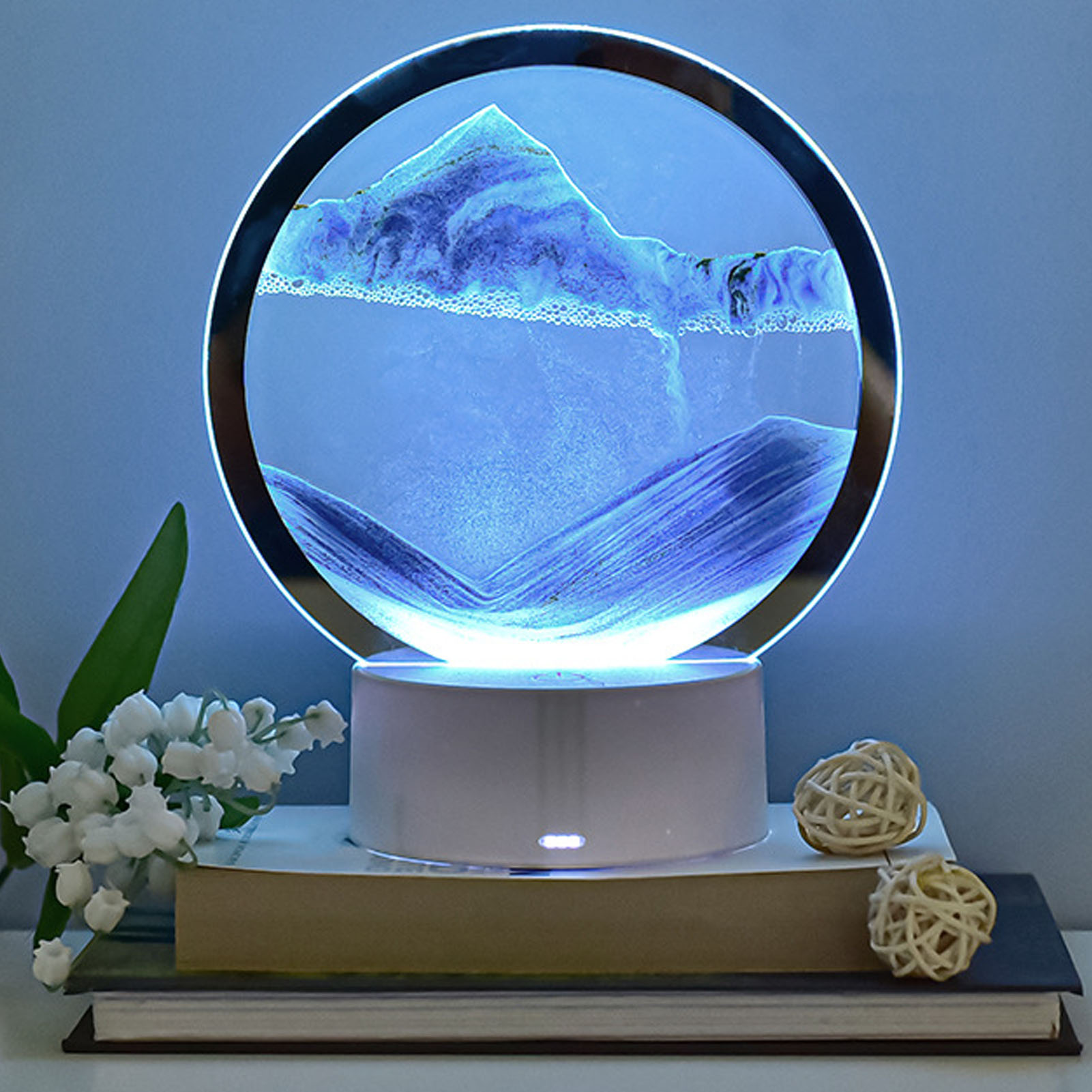 Sandmalerei-tischlampe, 7 Farben, 3d-sandmalerei-sanduhr-tischlampe, Nachttischlampe Für Schlafzimmer, Hotelzimmer, Grün, Blau