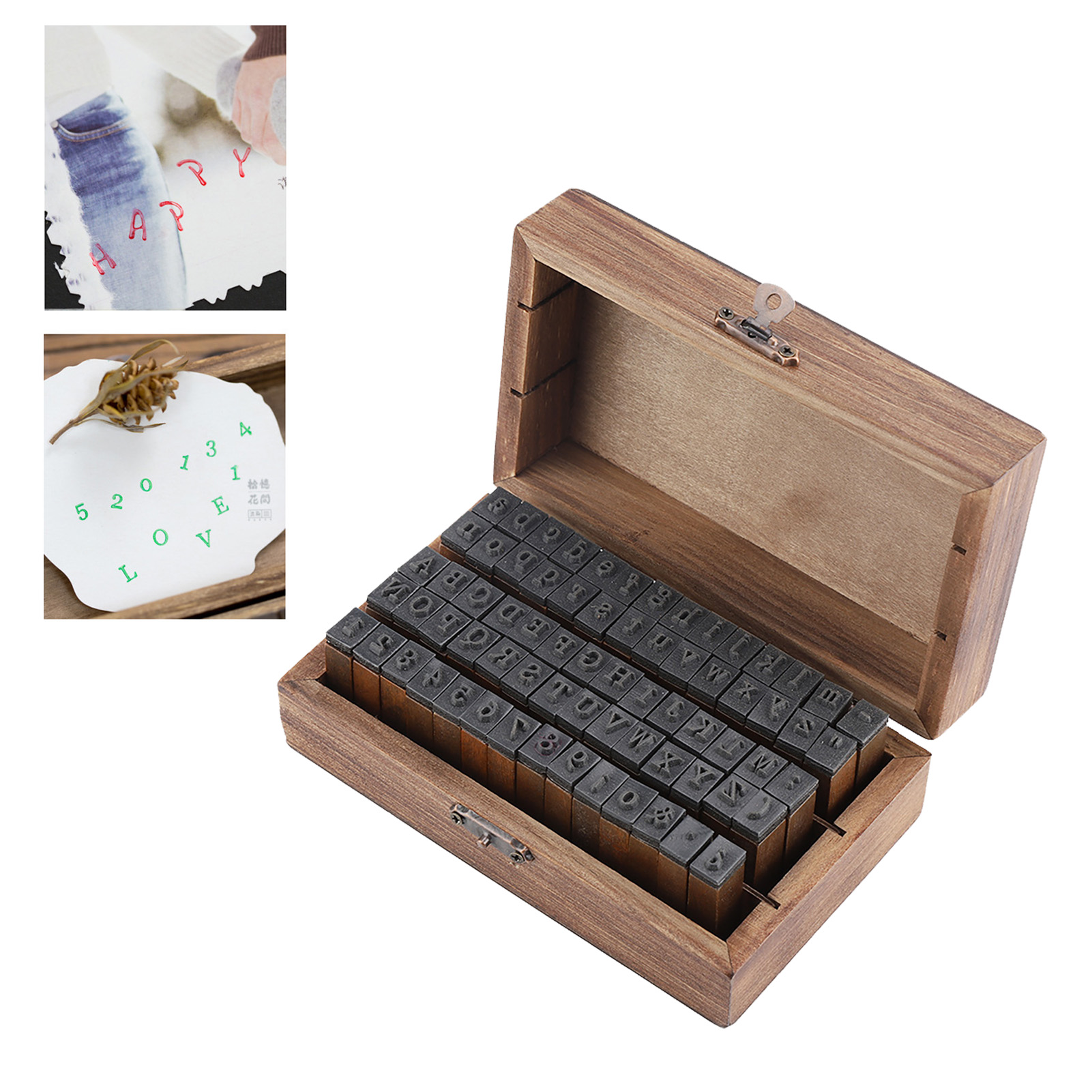 Ein Set Aus 70 Angenehm Anzufassenden, Rutschfesten Holzstempeln Mit Buchstaben Und Zahlen Zur Herstellung Von Grußkarten Und Kalendern.