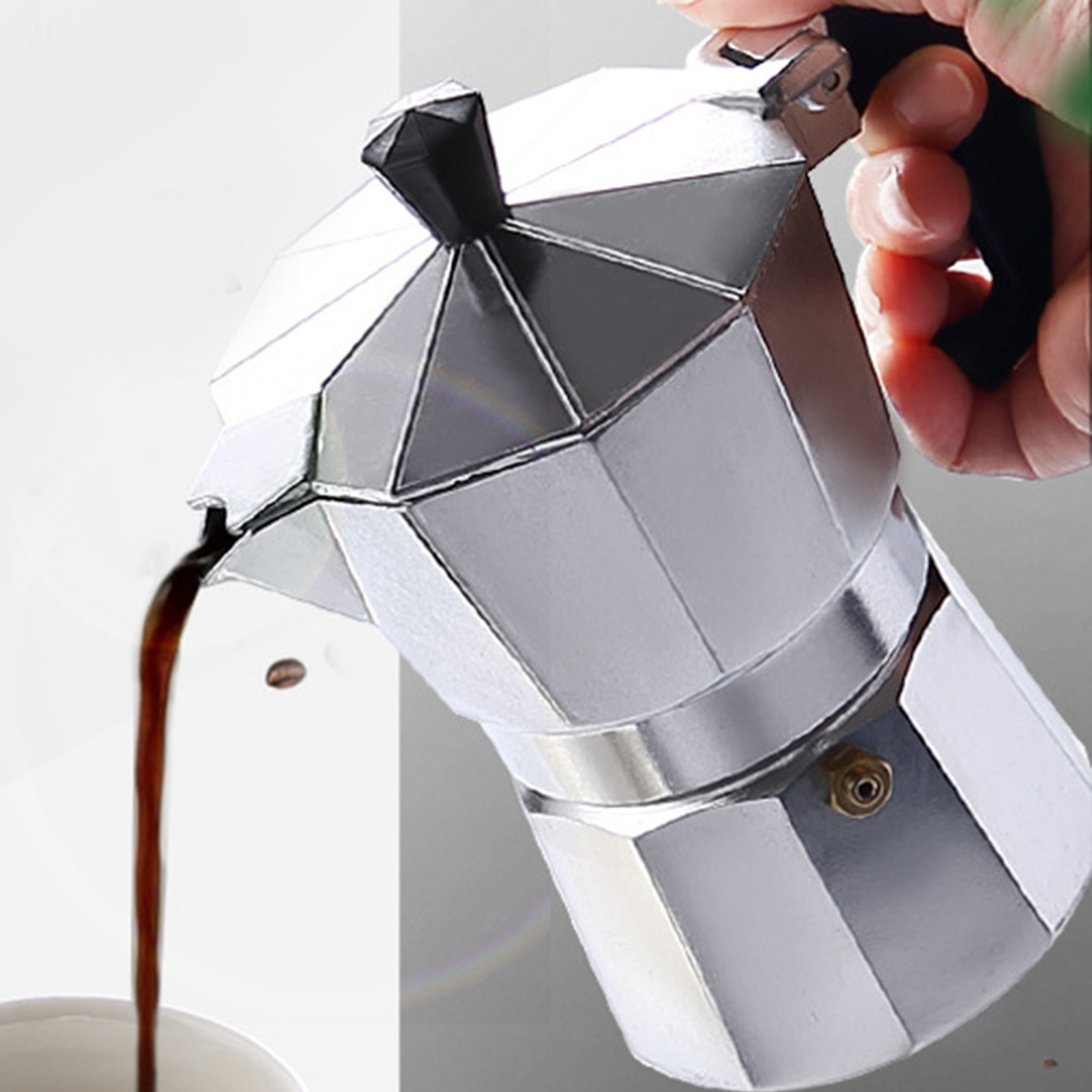 3 Tassen (150 Ml) Moka-kaffeebereiter Aus Aluminiumlegierung, Achteckig, Tragbar, Für Gas, Elektro, Glas Oder Keramik
