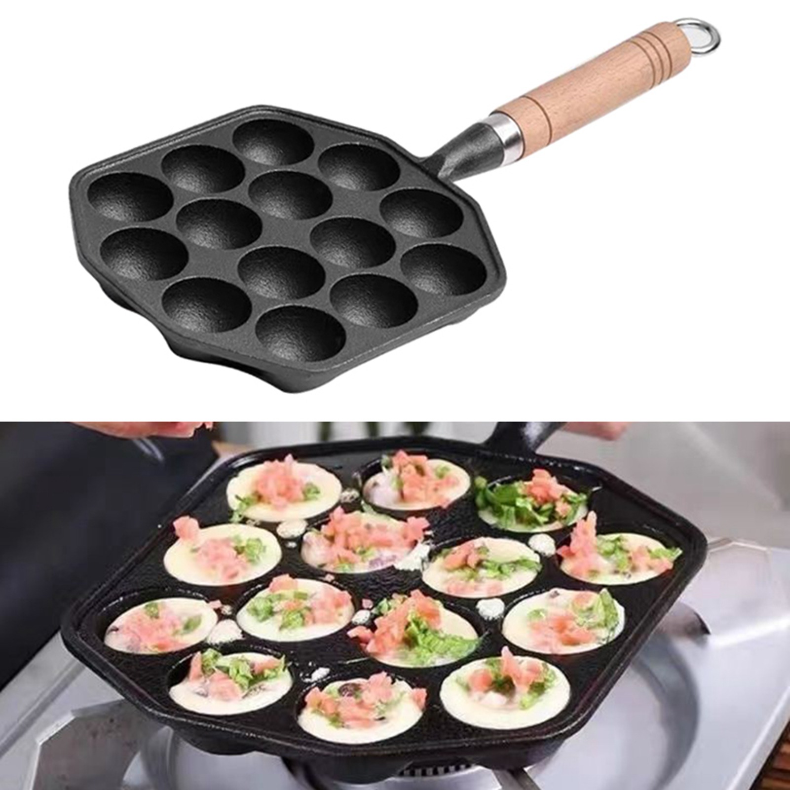 Antihaftbeschichtete Takoyaki-pfanne Aus Gusseisen Mit 14 Mulden Zur Zubereitung Von Oktopus-fleischbällchen Und Abnehmbarem Griff Zum Backen Von Pfannkuchen Zu Hause