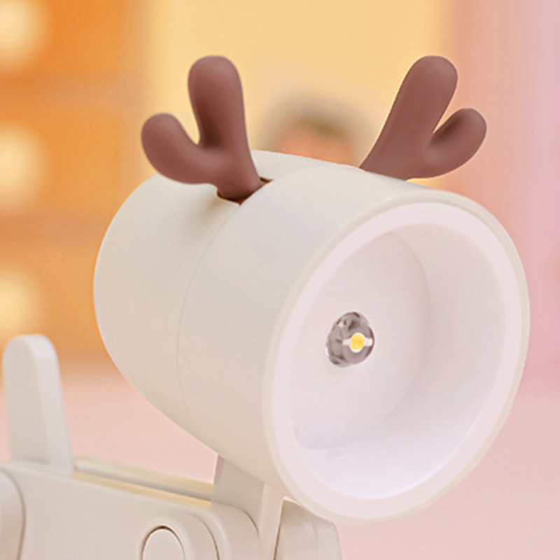 Mini-nachtlicht Mit Niedlichem Tiermotiv, Kawaii-led-schreibtischlampe, Mini-handyhalter, Dekoratives Wohnaccessoire, Beigefarbenes Reh