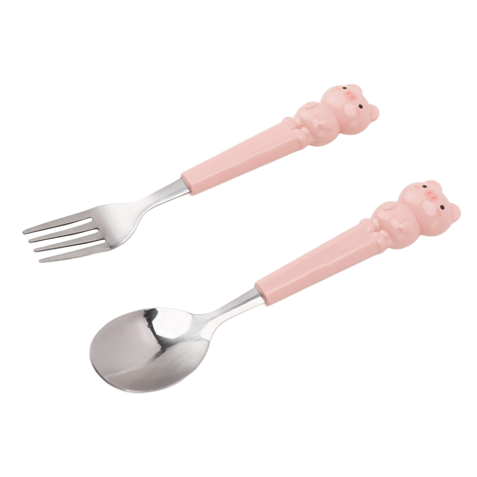 2-teiliges Edelstahl-besteckset Mit Gabeln Und Löffeln, Niedliches Cartoon-besteckset Für Kinder, Gebogenes Rosa Schweinchen