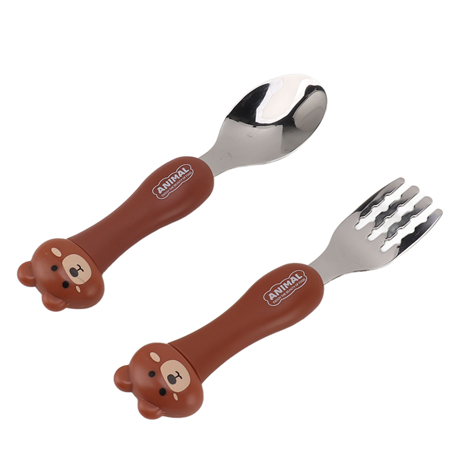 Baby-fütterungsgabel, Löffel, Gabeln Aus Edelstahl, Tragbares, Tierförmiges Kindergeschirr, Kleiner Teddybär