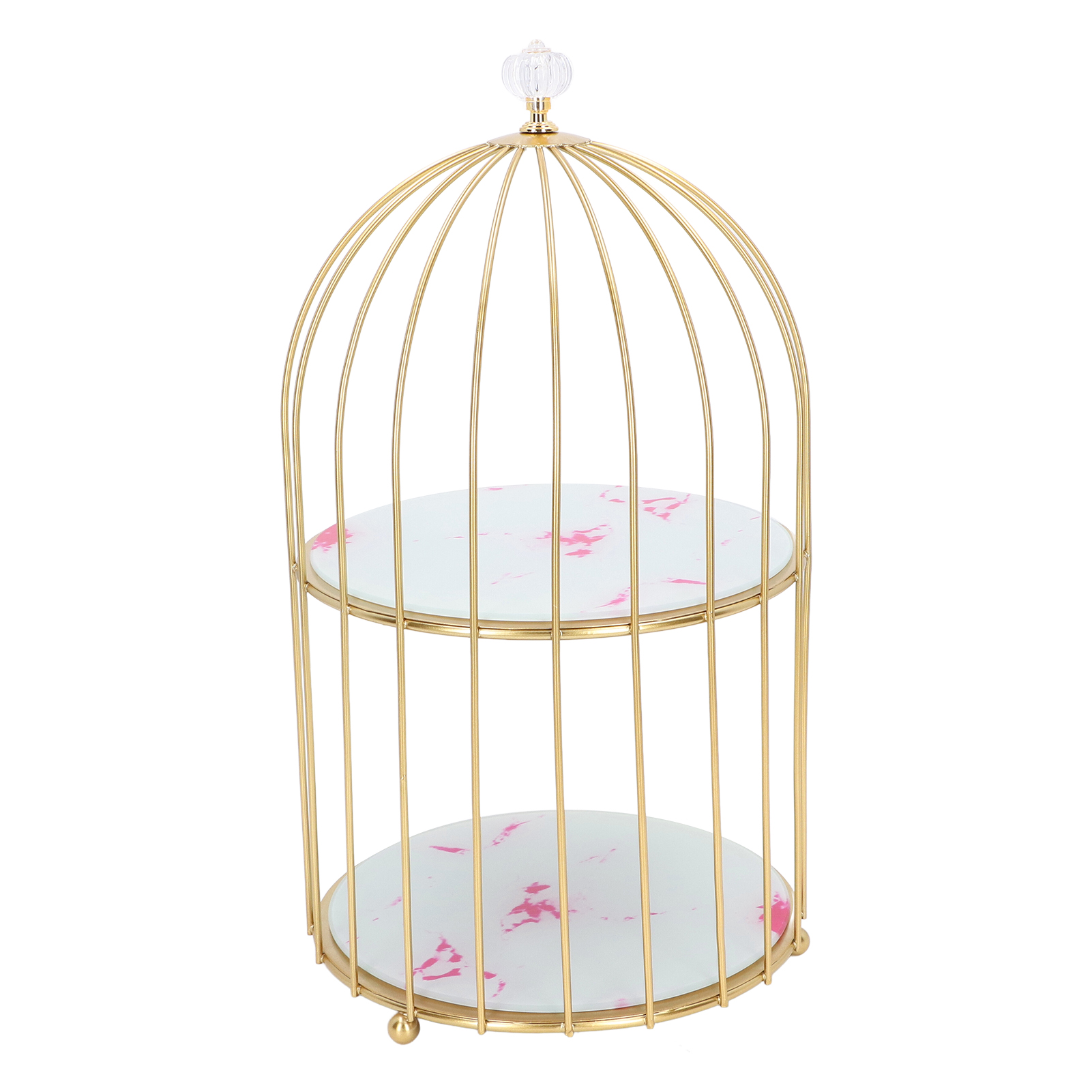 Doppelstöckiges Ablageregal, Vogelkäfig-organizer, Waschtisch-aufsteller, Waschtischunterschrank, Goldrahmen, Rosa Steinmuster