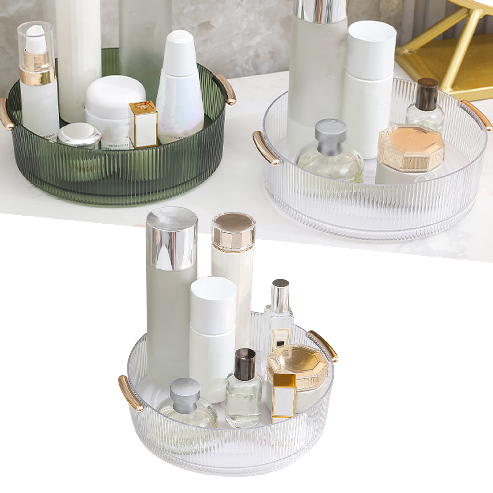 360° Drehbarer Kosmetik-organizer, Strukturierter, Drehbarer Schreibtisch-kosmetik-organizer Mit Badhalterung, Transparent