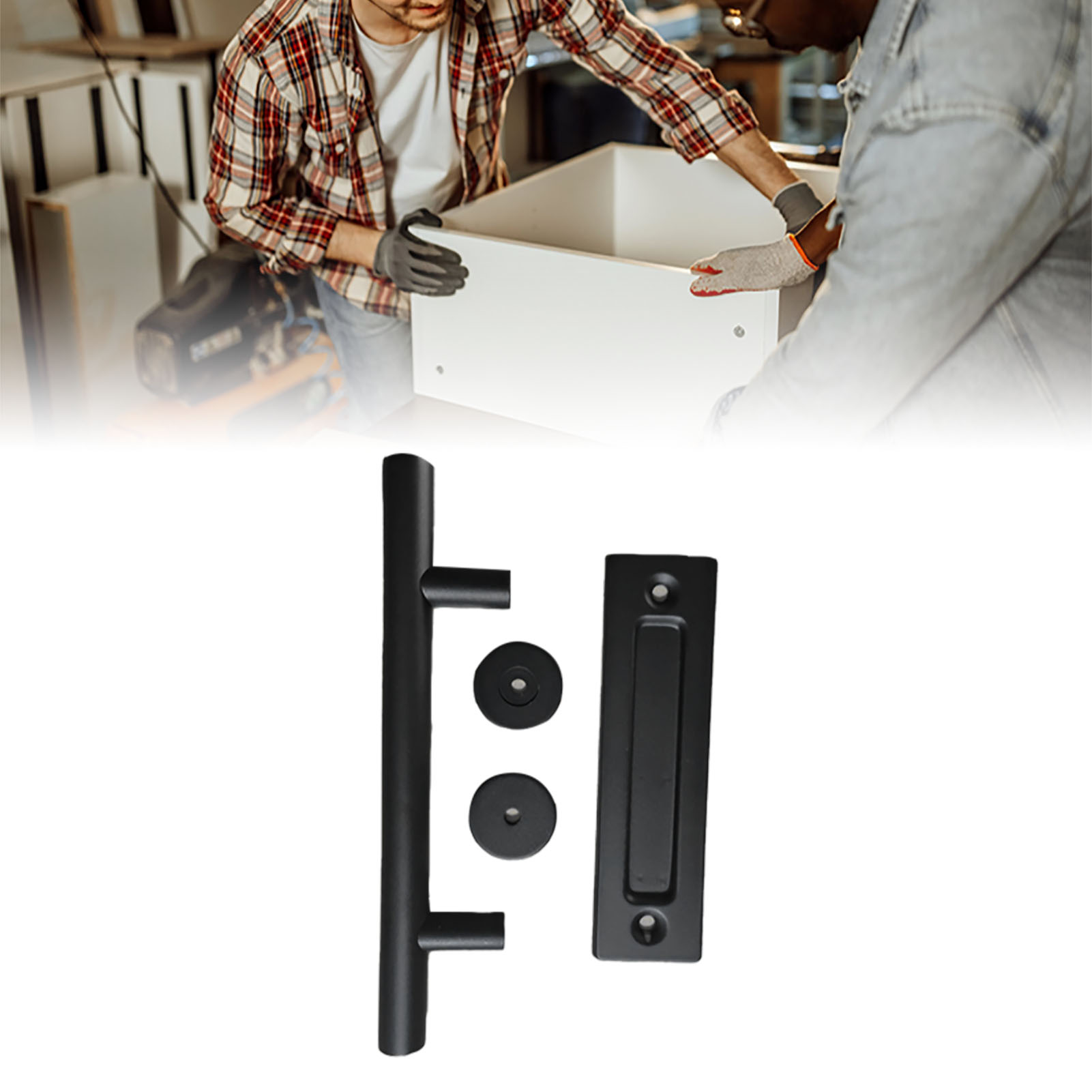 Schiebetürgriff Aus Kohlenstoffstahl, 4,8 Mm Dick, Beidseitig, Schwarz, Rund