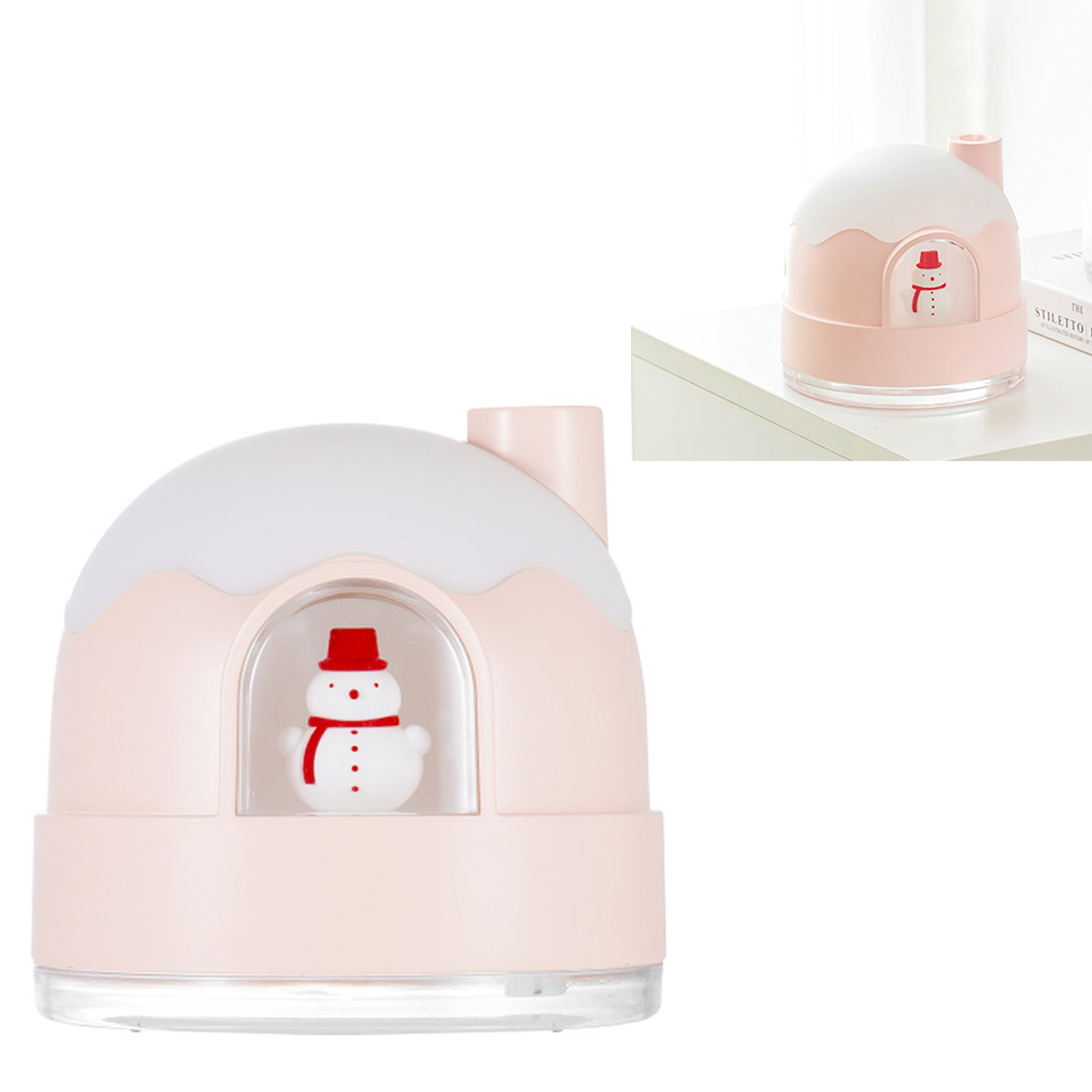 Nachtlicht Mit Luftbefeuchter, Niedliches Schneehaus-muster, Usb-anschluss, Geräuschlos, Mini-luftbefeuchter Fürs Schlafzimmer, Rosa, Mit Stecker