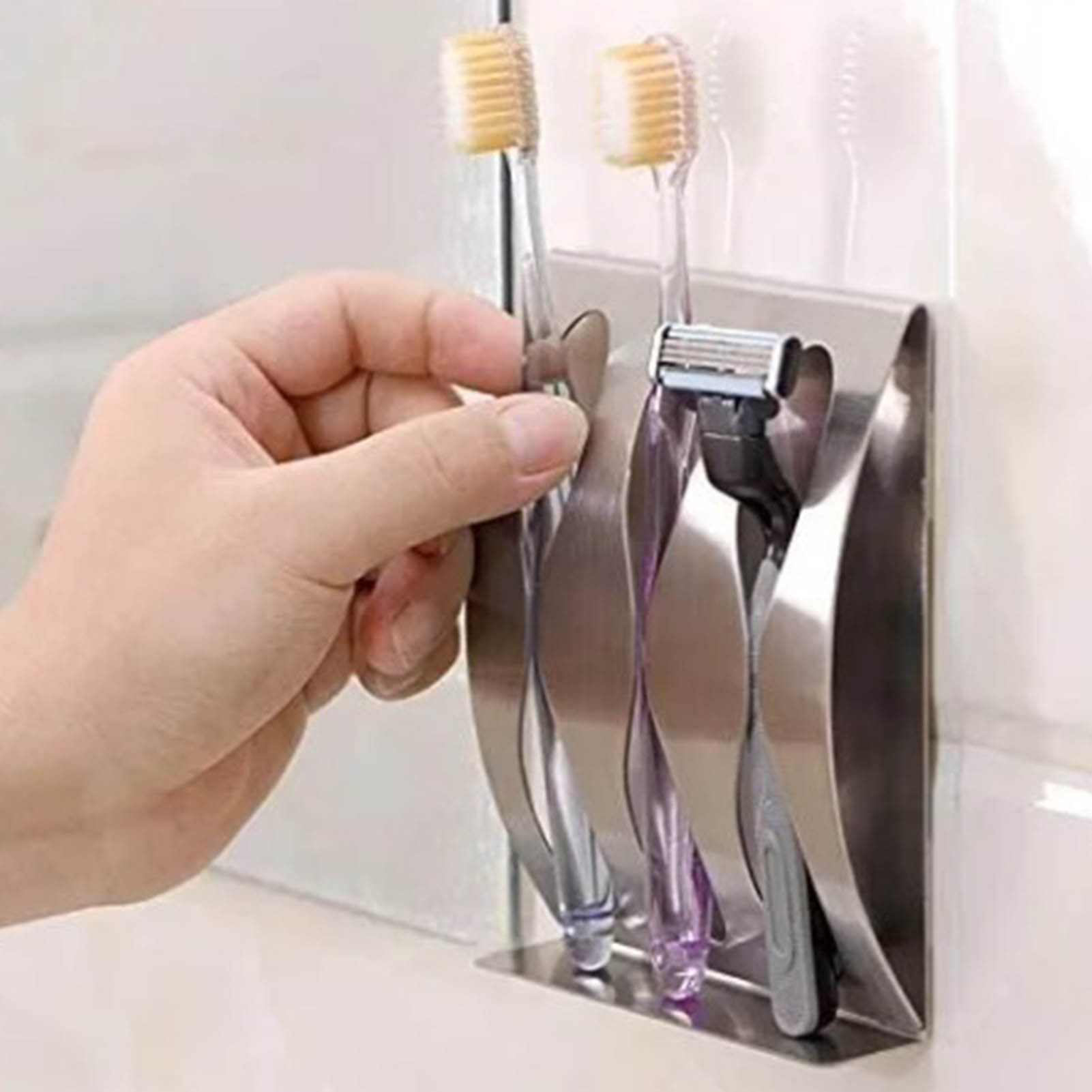 Zahnbürstenhalter, 3 Fächer, Edelstahl, Rasiererhalter, Wandmontage, Fürs Badezimmer