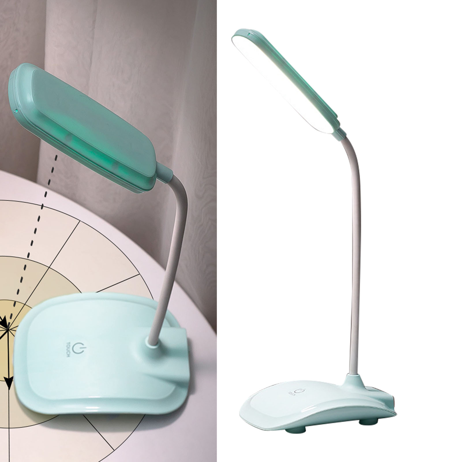 Led-schreibtischlampe Mit Touch-steuerung, Dreistufiger Farbtemperatur, Stufenloser Dimmfunktion, Usb-ladefunktion, Cyanfarbene Tischlampe