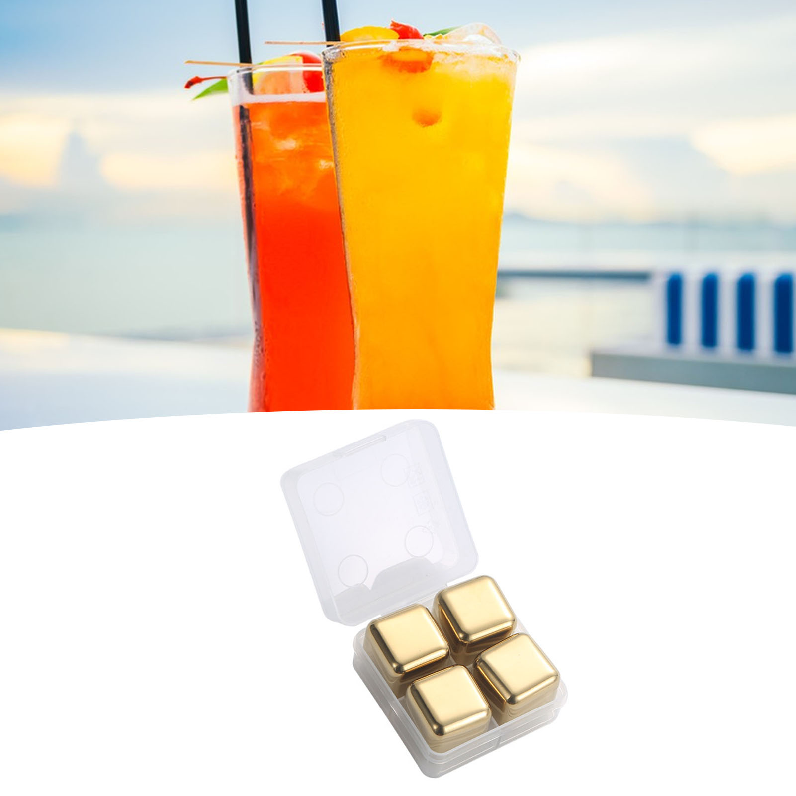 Wiederverwendbare Eiswürfel Aus Edelstahl, Schnell Kühlend, Sauber, Whisky-stein Mit Eiszange Für Getränke, Gold