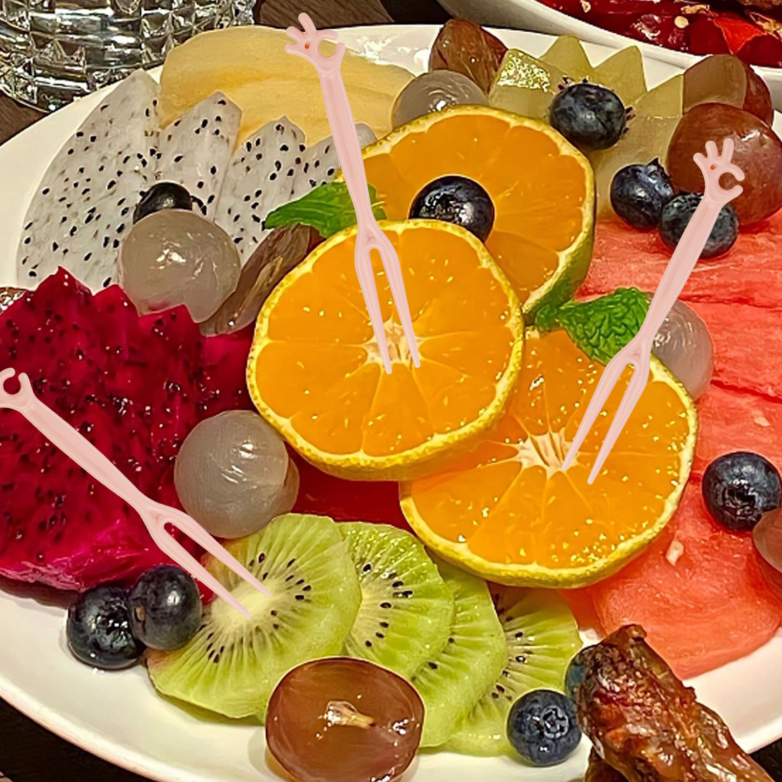 Set Mit 50 Einweg-obstgabeln Mit Niedlichem Cartoon-muster, 2 Zinken, Kuchen- Und Dessertgabeln Aus Kunststoff