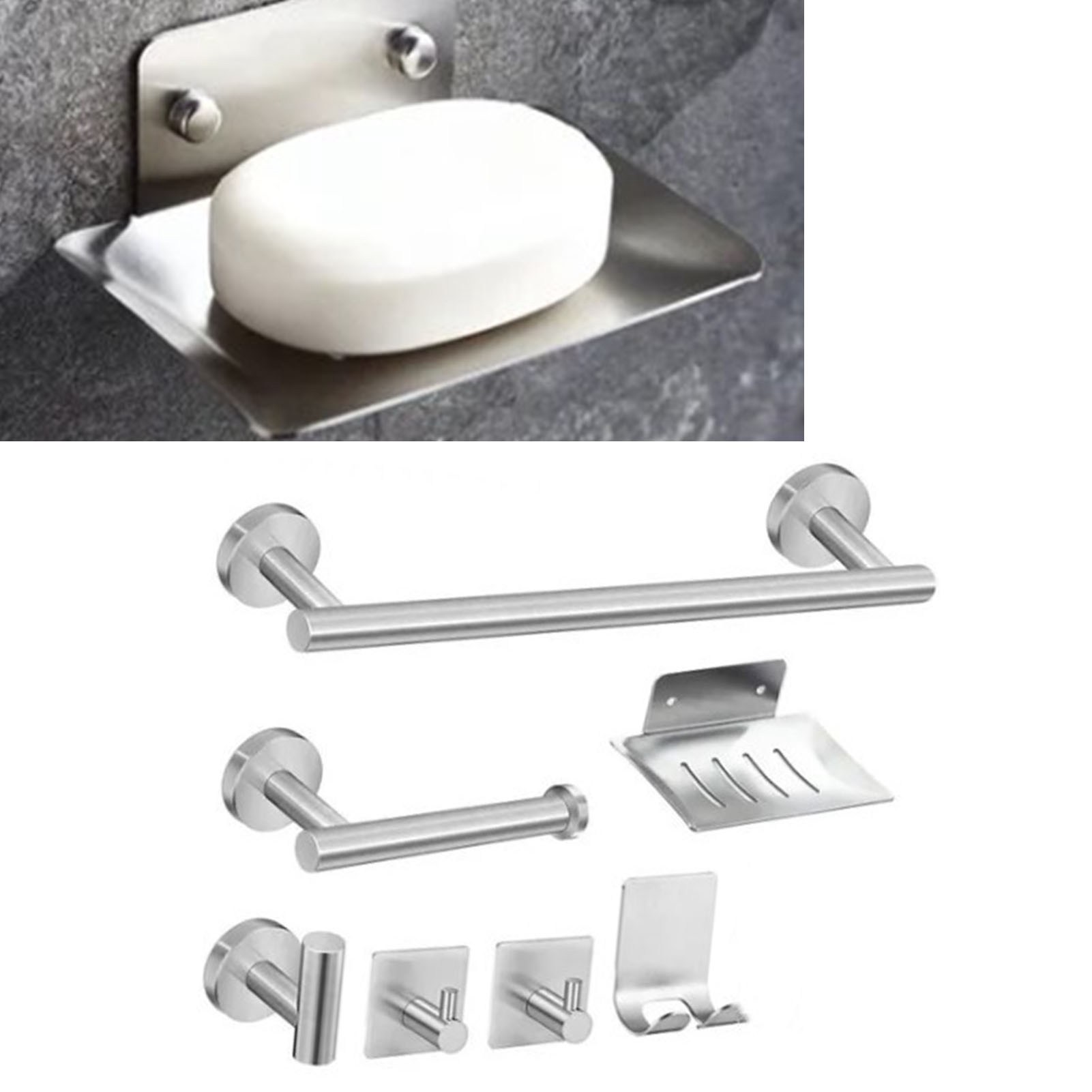 Badezimmer-accessoires-set: 7-teiliger Handtuchhalter, Taschentuchspender, Kleiderständer, Rasiererhalter, Seifenschale, Multifunktionshaken-set