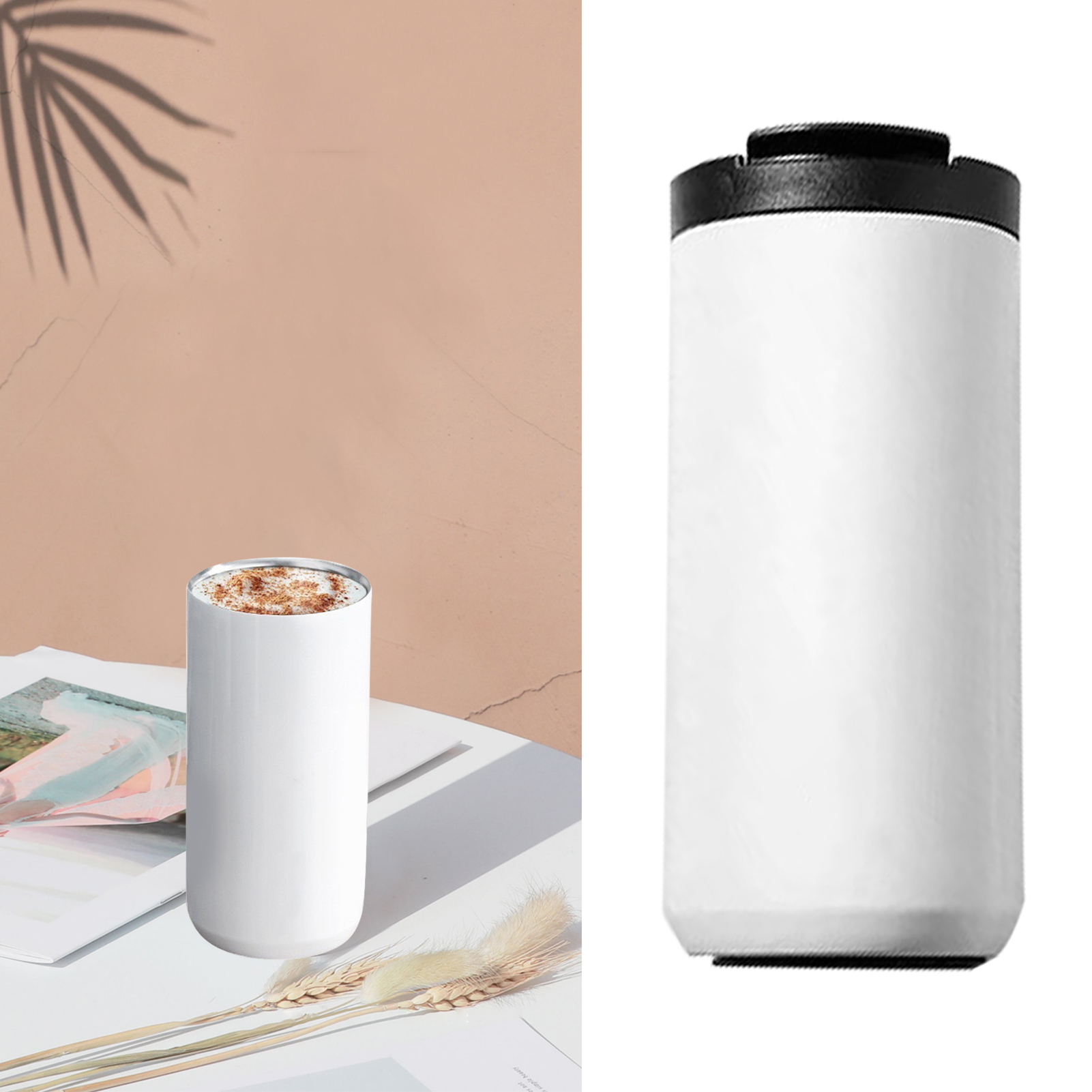 400 Ml Metall-kaffeebecher, Sicher, Mit Edelstahlstrohhalm, Schlicht, Modern, Isoliert, Für Camping Und Autoreisen, Weiß