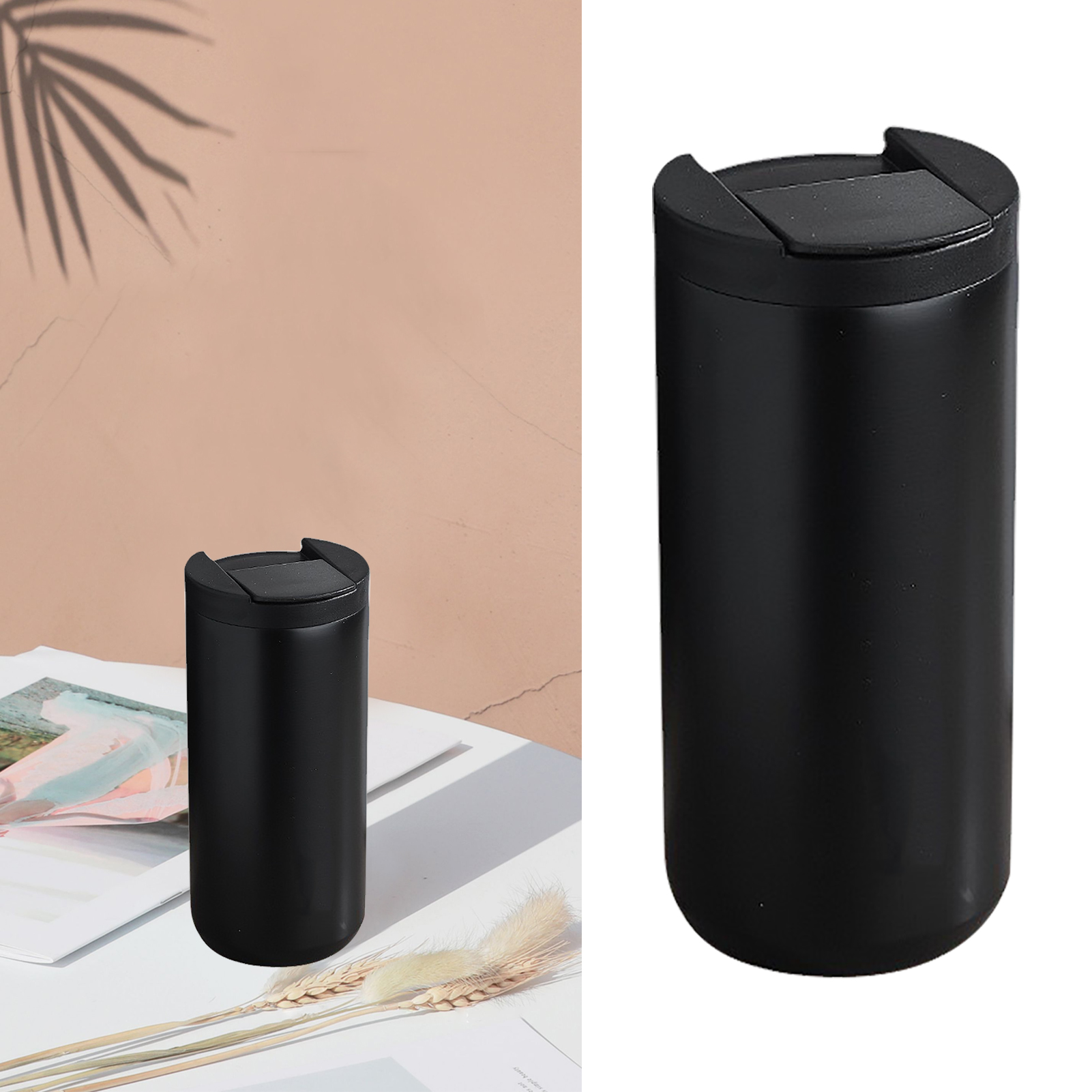 400 Ml Metall-kaffeebecher, Sicher, Mit Edelstahlstrohhalm, Schlicht, Modern, Isoliert, Für Camping Und Autoreisen, Schwarz
