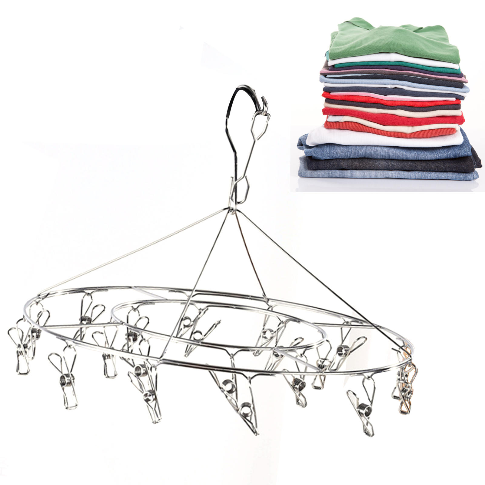 Wäscheständer Aus Edelstahl, Mit Mehreren Klemmen, Für Unterwäsche, Socken, Mützen, Ohne Schlaufen, Rund
