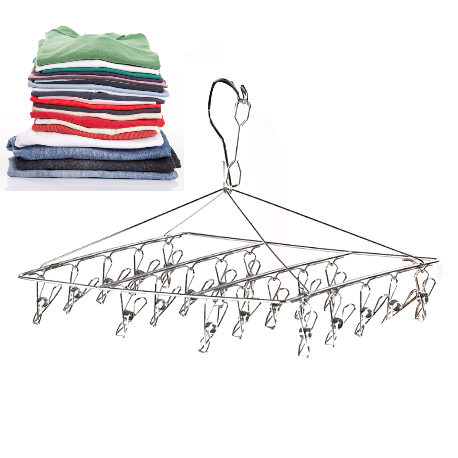 Wäscheständer Aus Edelstahl, Mit Mehreren Klemmen, Für Unterwäsche, Socken, Mützen, Ohne Schlaufen, Quadratisch