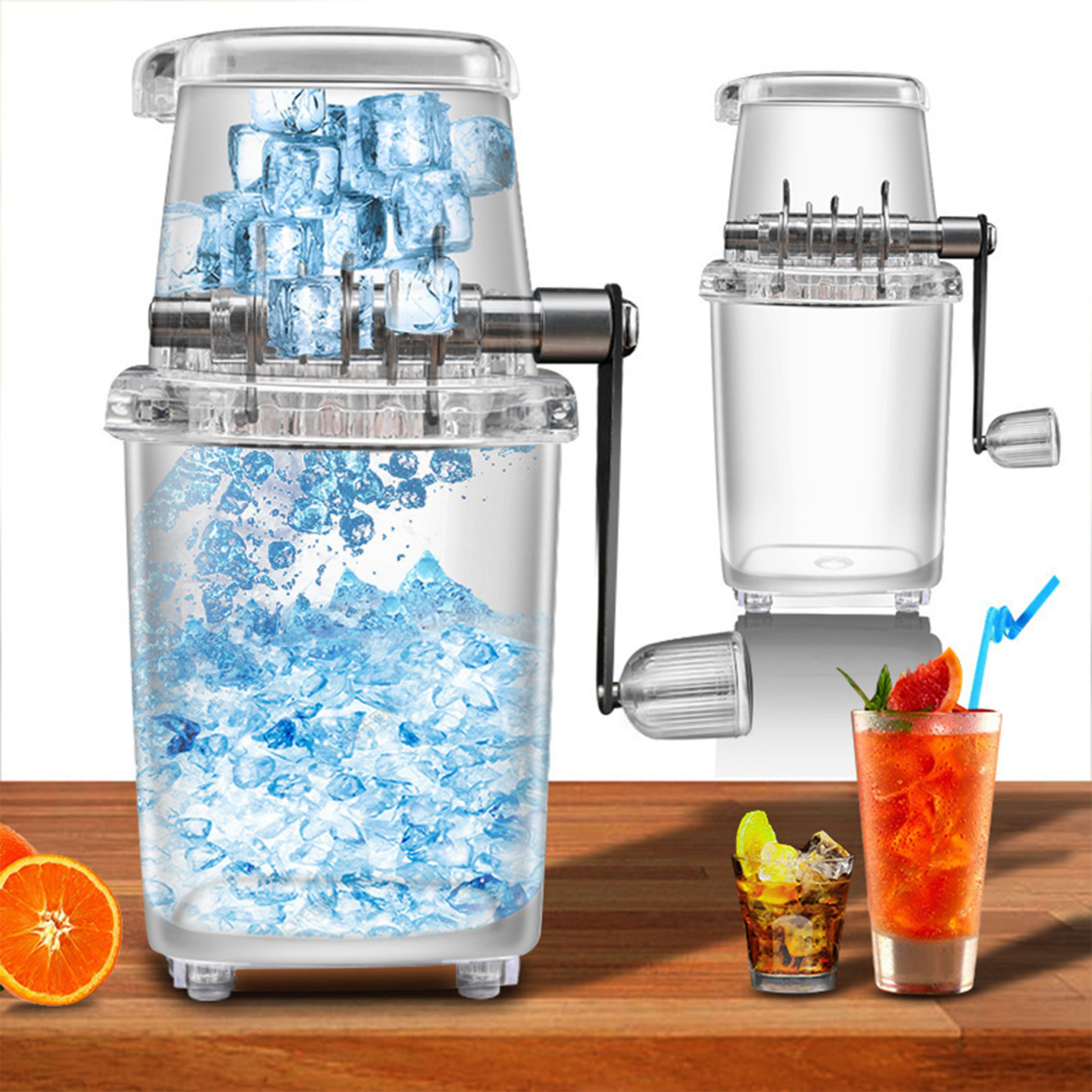 Tragbarer 1,25-liter-eiscrusher Mit Handkurbel Zum Selberbauen, Manuelle Eiscrusher-maschine Für Zuhause, Outdoor, Camping, Transparent