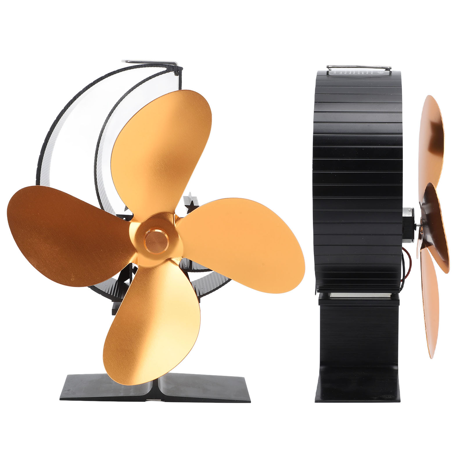 Kaminofenventilator, 4-flügelig, Wärmebetrieben, Schnelle Aufheizzeit, Mond- Und Sternenmuster, Thermoventilator Für Camping Und Outdoor-aktivitäten, Gold