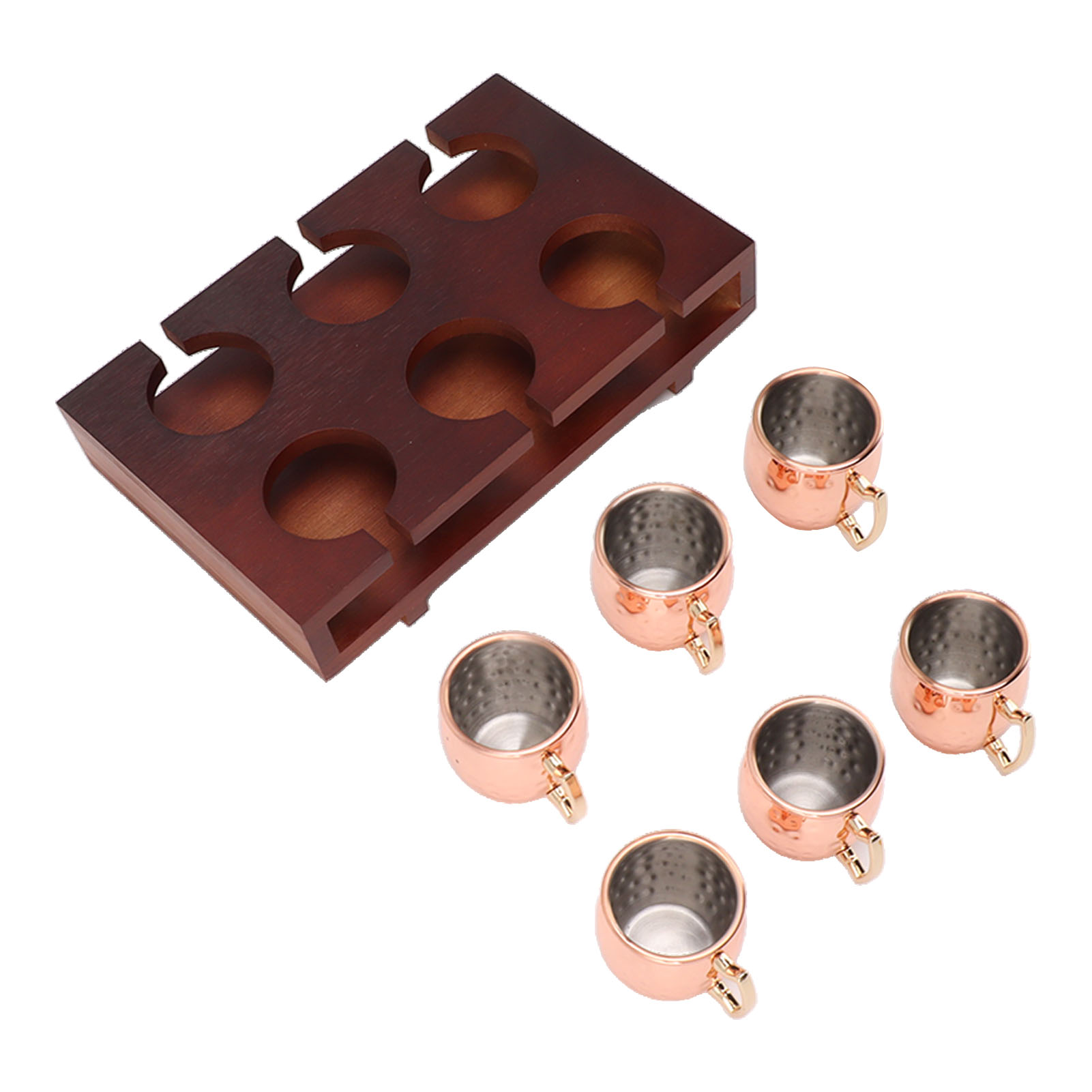 Set Mit 6 Mule-trinkbechern (ca. 60 Ml) Mit Henkel. Robuste, Dekorative Cocktailbecher In Hammerform Für Bars Und Restaurants.
