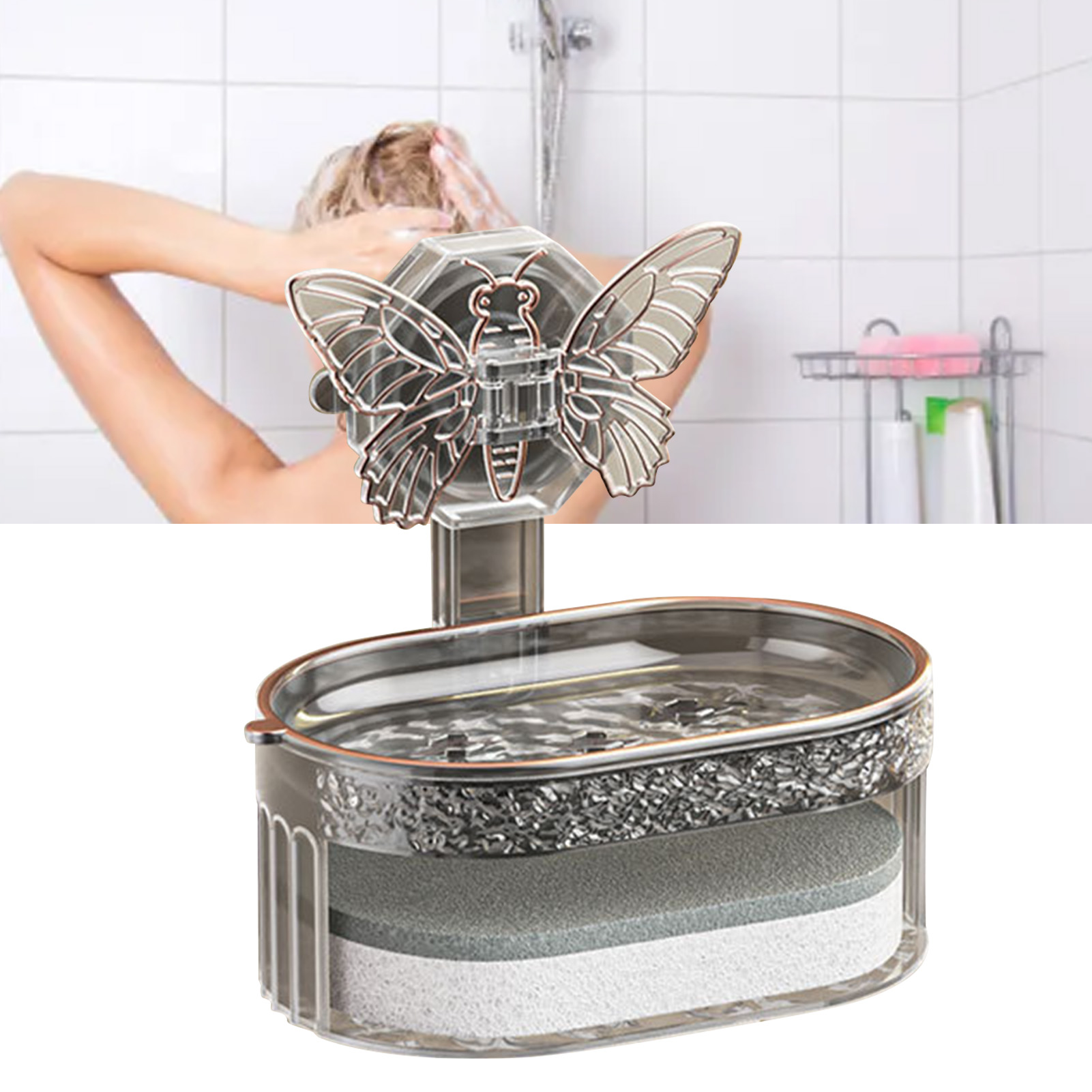 Doppelseifenhalter, Elegant, Stilvoll, Vakuumdicht, Seifenschale Mit Wasserablauf Und Schwamm Für Bad Und Küche, Schwarz
