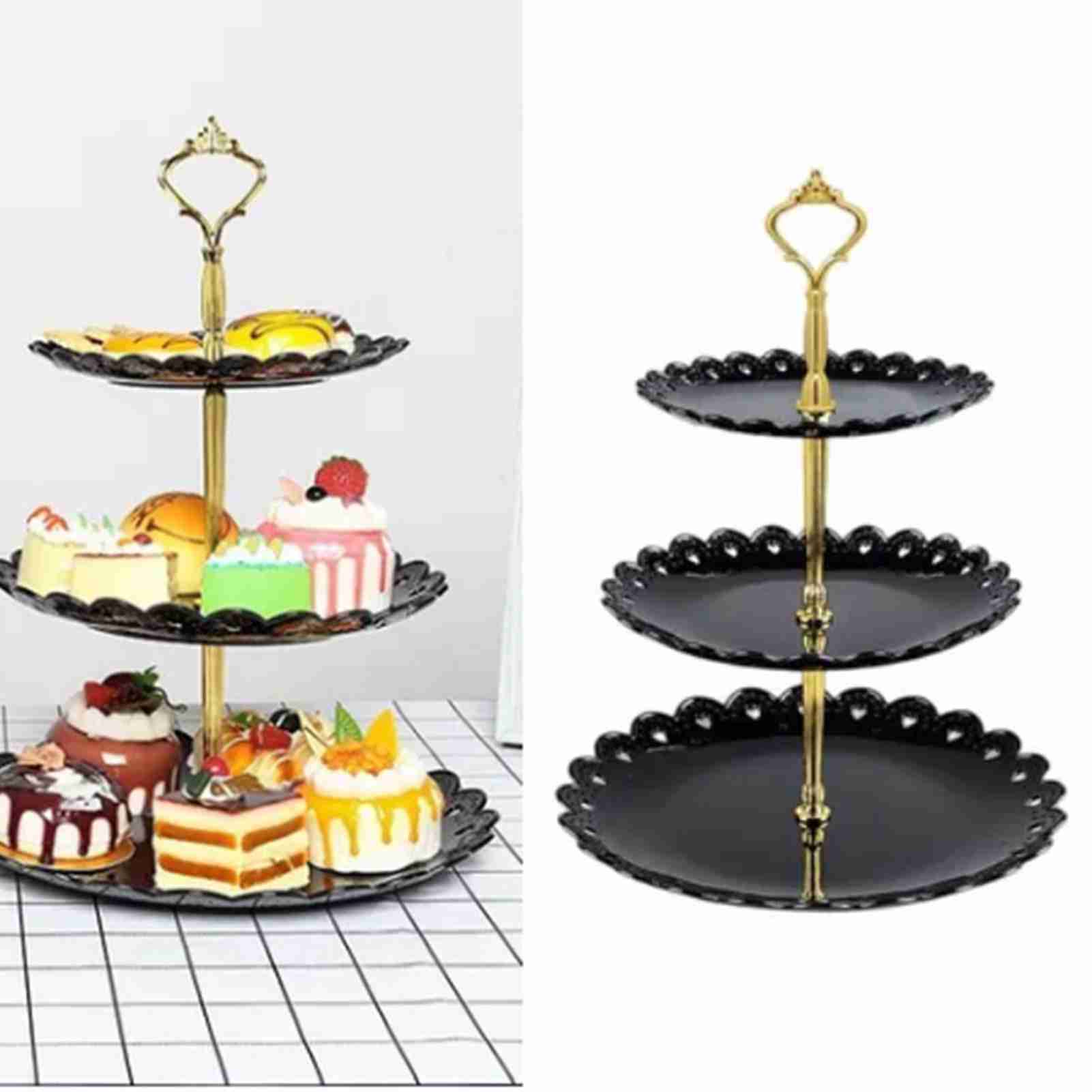 Desserttablett-ständer, 3-stöckig, Luxuriöser Obst- Und Kuchenständer Aus Kunststoff, Ideal Für Wohnzimmer, Hochzeit, Weihnachten, Groß, Schwarz