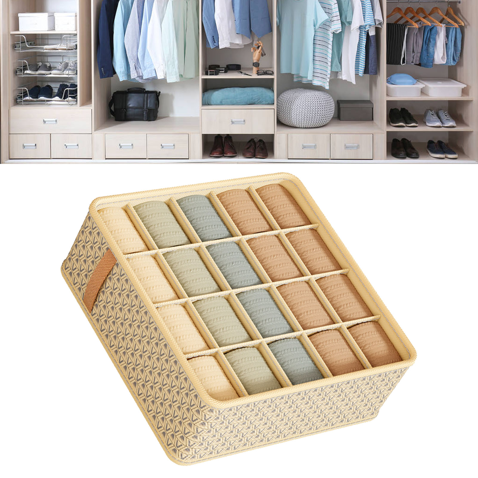 Schubladeneinteiler Für Den Kleiderschrank, Stoff-kleiderschrankorganizer, Aufbewahrungsboxen, Platzsparend, Sorgt Für Ordnung, Beige, 20 Fächer, 32 X 32 X 11 Cm