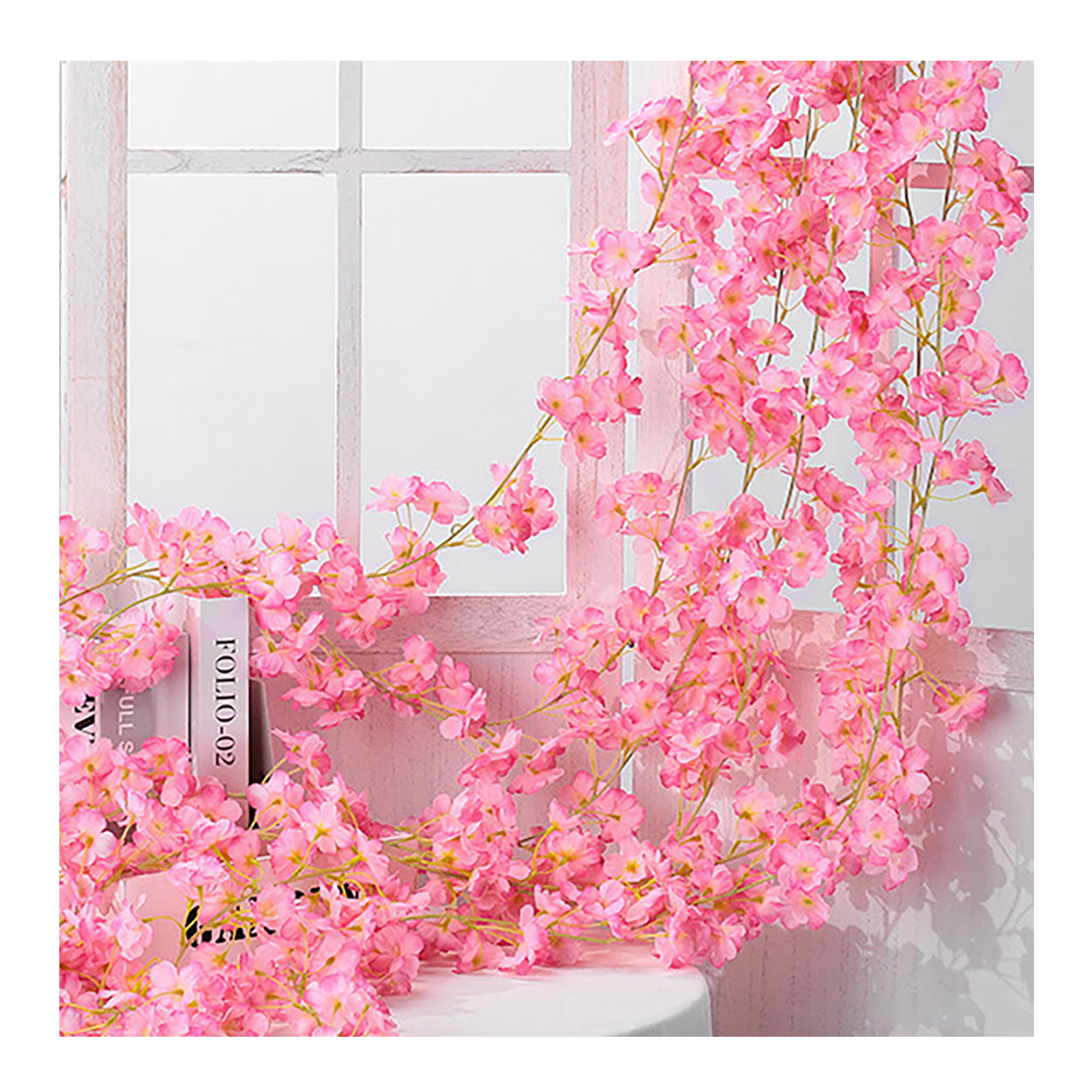 Künstliche Rattanblume, Einzeln, 1,8 M, 135 Stück, Blütenköpfe, Leuchtend, Dekorative Seide, Kunststoff, Hängend, Künstliches Rattan, Zur Dekoration, Dunkelrosa