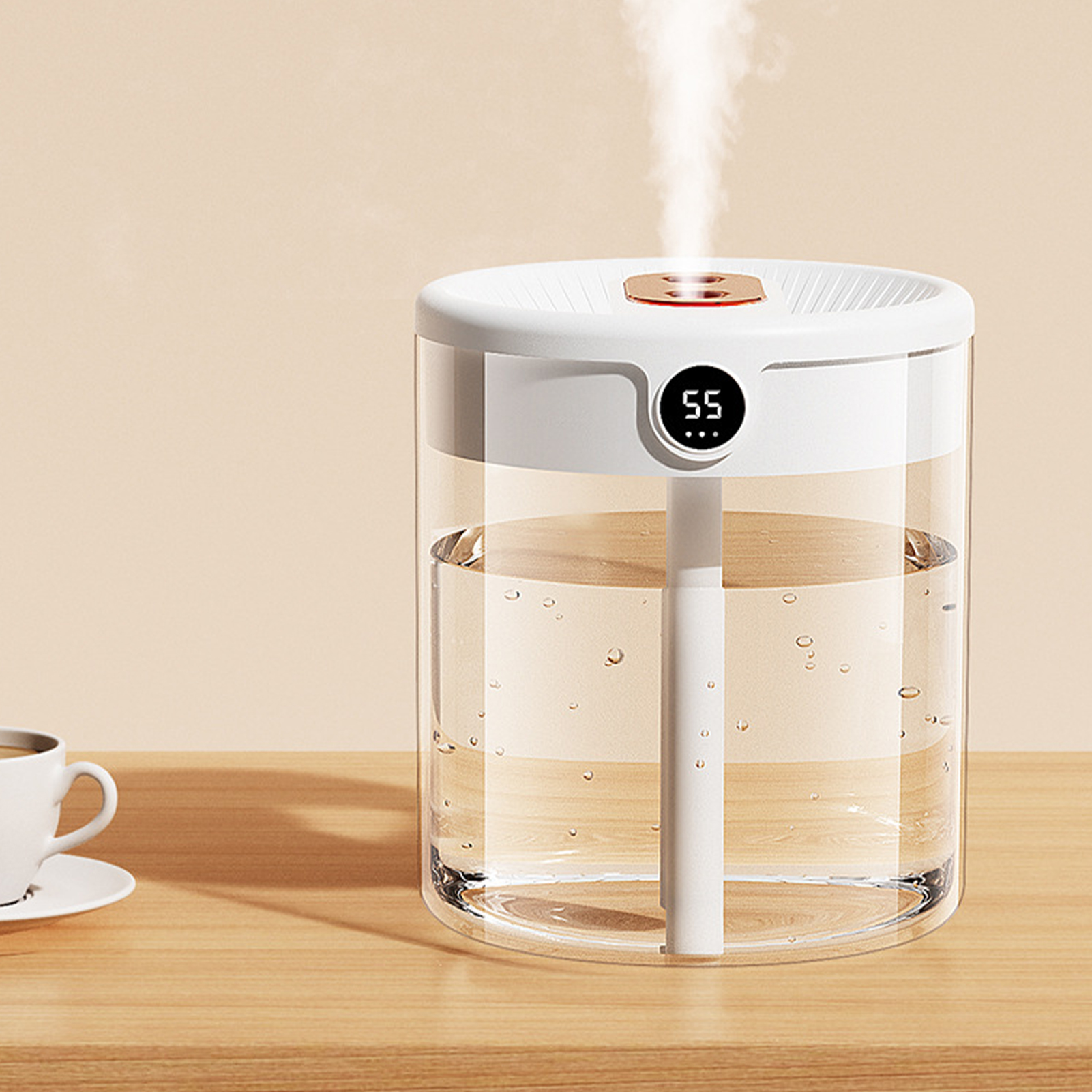 2-liter-usb-luftbefeuchter Mit Zwei Düsen Und Lcd-display, Großes Fassungsvermögen, Aromaöl-diffusor Für Zuhause Und Schlafzimmer, Weiß