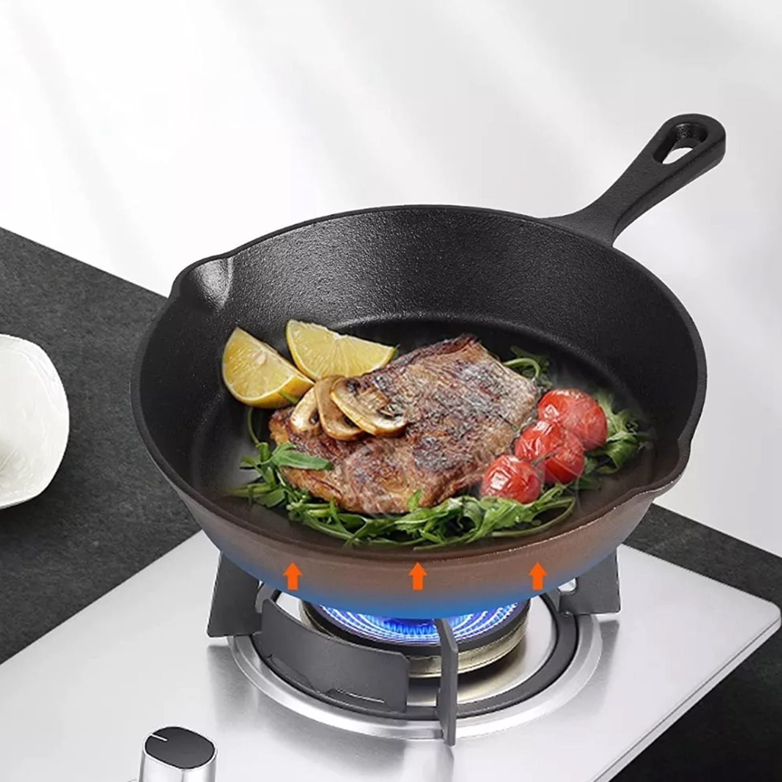 Gusseiserne Bratpfanne 20 Cm, Flacher Boden, Gleichmäßige Wärmeleitung, Rund, Antihaftbeschichtet, Zum Kochen