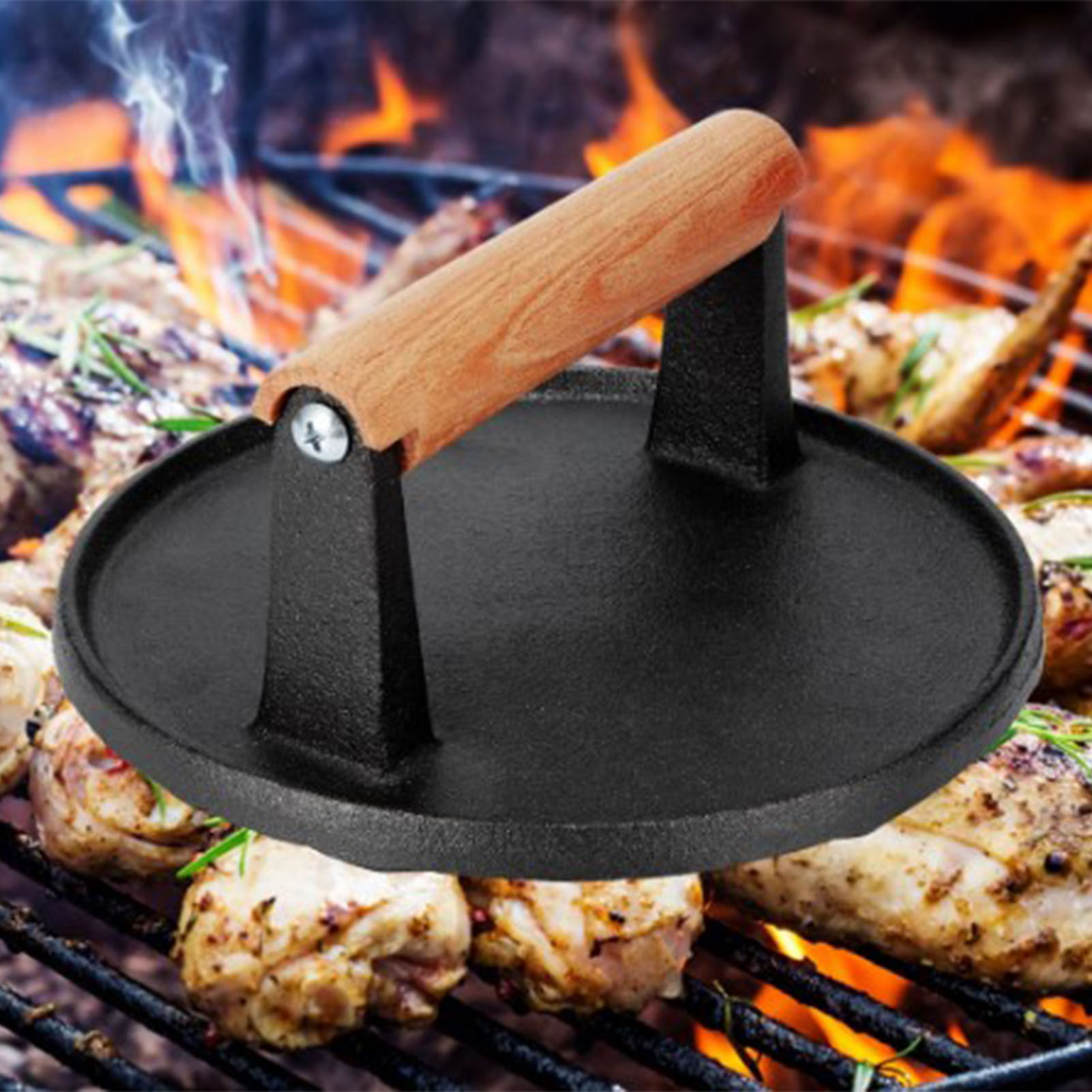 Tintenfischpresse, Metall, Rund, Zur Herstellung Von Koteletts, Fleischpresse, Fleischklopfer, Grillwerkzeug Mit Holzgriff Für Picknicks Im Freien