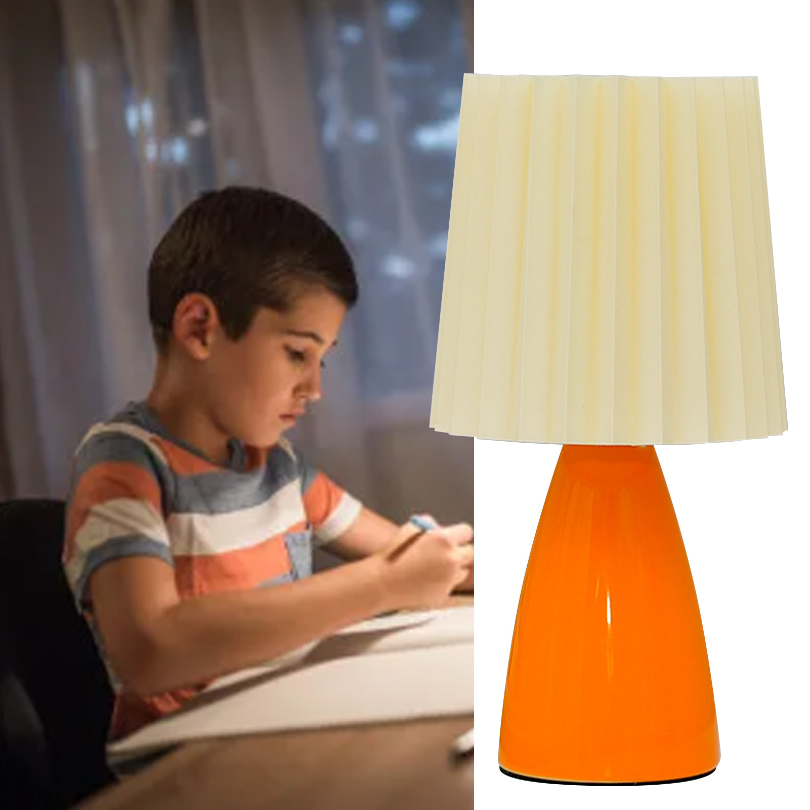 Plissierte Tischleuchte, Dreifarbig, Keramik, Mit Stufenloser Dimmfunktion, Moderne, Plissierte, Tonnenförmige Lampe, Für Schlafzimmer Und Arbeitszimmer
