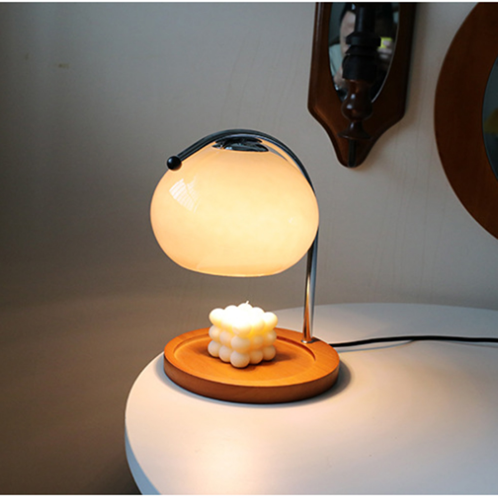 Duftlampe Mit Wachsschmelzfunktion, Aufbewahrungstablett Aus Holz Im Retro-stil, Kerzenwärmer Aus Glas, Nachttischlampe, Tischlampe, Stimmungsleuchte, Eu 220v