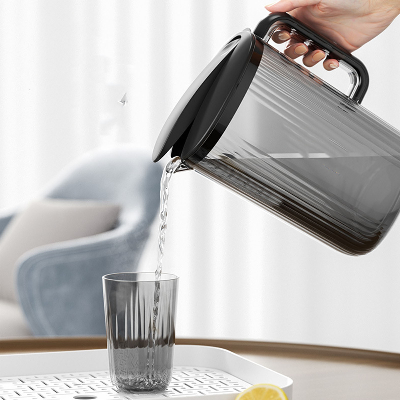 Wasserkrug, Transparent, Großes Fassungsvermögen, Kunststoff, Hitzebeständig, Für Getränke, Tee, Saft, Limonade, Schwarz