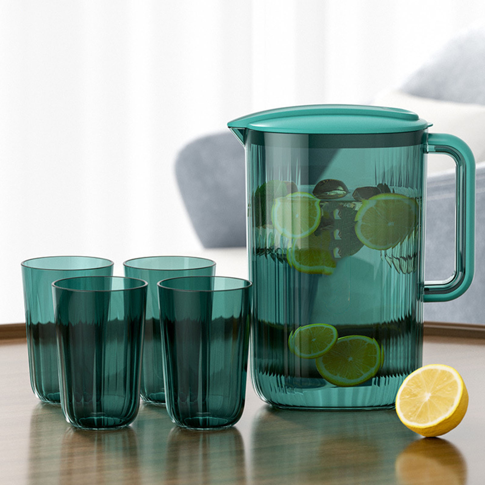 Wasserkrug, Transparent, Großes Fassungsvermögen, Kunststoff, Hitzebeständig, Für Getränke, Tees, Säfte, Limonade, Grün