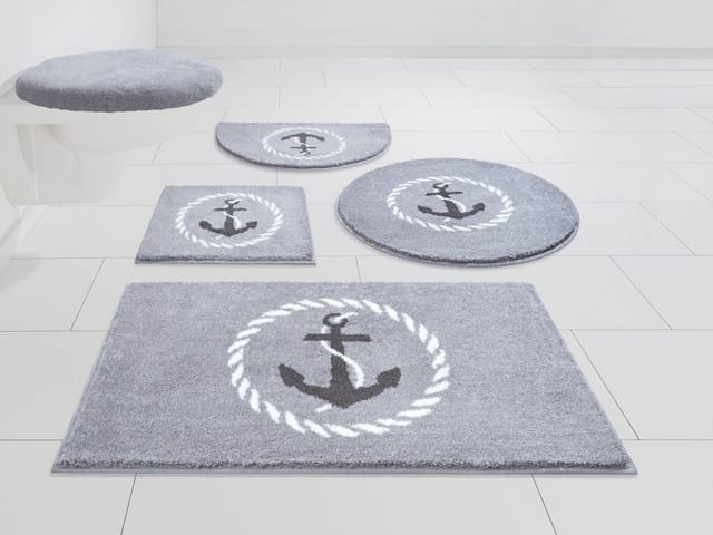 Grund Badematte Port Louis, Höhe 20 mm, rutschhemmend beschichtet, fußbodenheizungsgeeignet, Kunstfaser, rechteckig, Design mit Anker, maritim, Made in Europe
